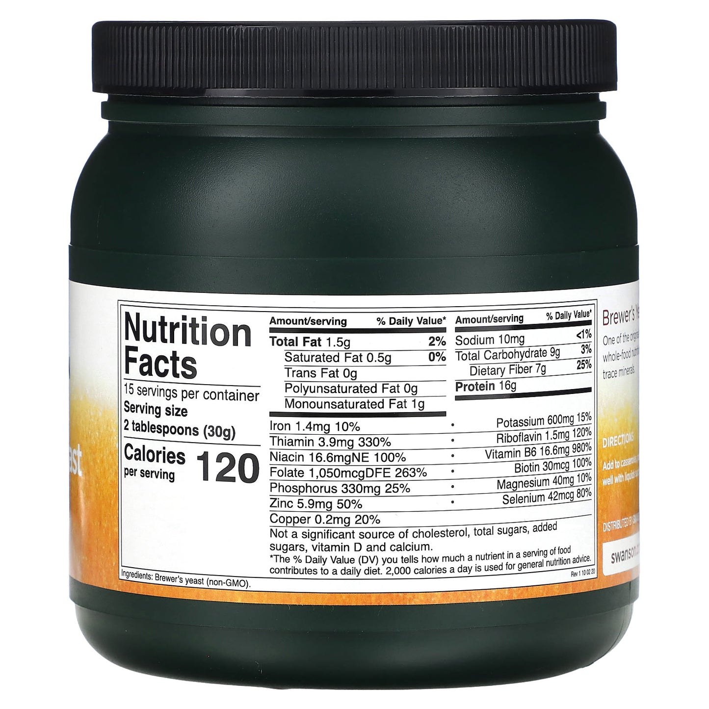 Swanson, Brewer's Yeast Powder, 1 lbs (454 g) - Image 2