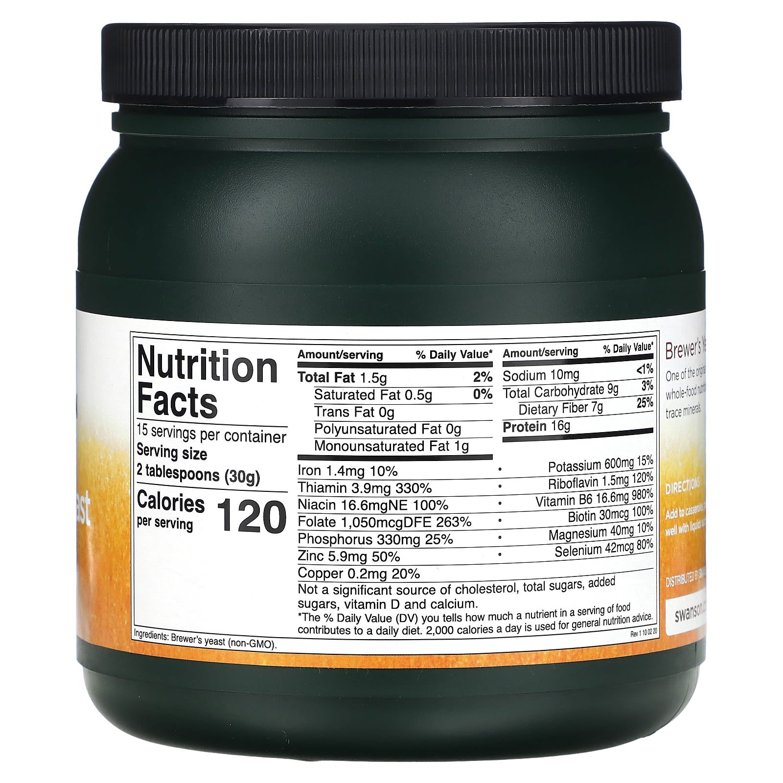 Swanson, Brewer's Yeast Powder, 1 lbs (454 g) - Image 2