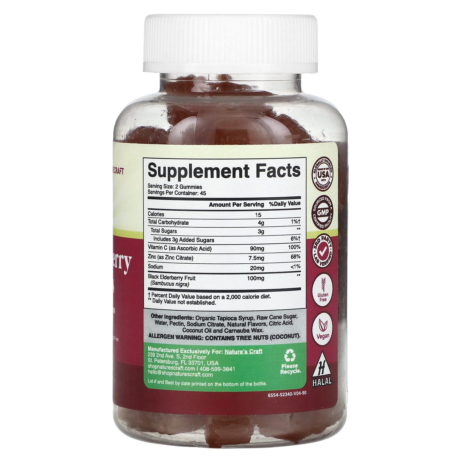 Nature's Craft, Adult Elderberry Gummies with Vitamin C & Zinc, Raspberry, 90 Gummies - Image 2