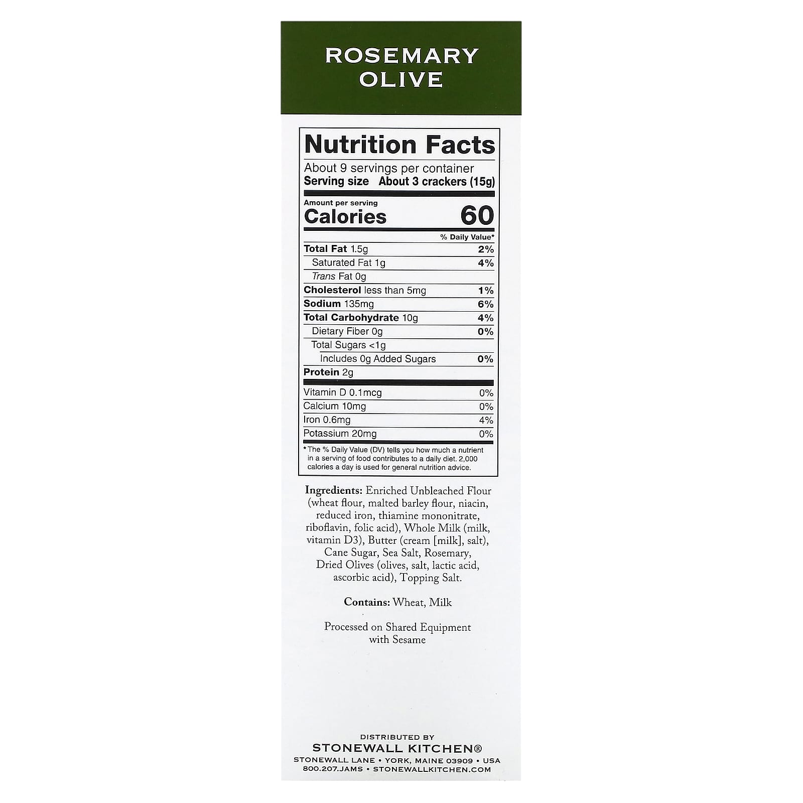 Stonewall Kitchen, Deli Crackers, Rosemary Olive, 4.7 oz (133 g) - Image 2