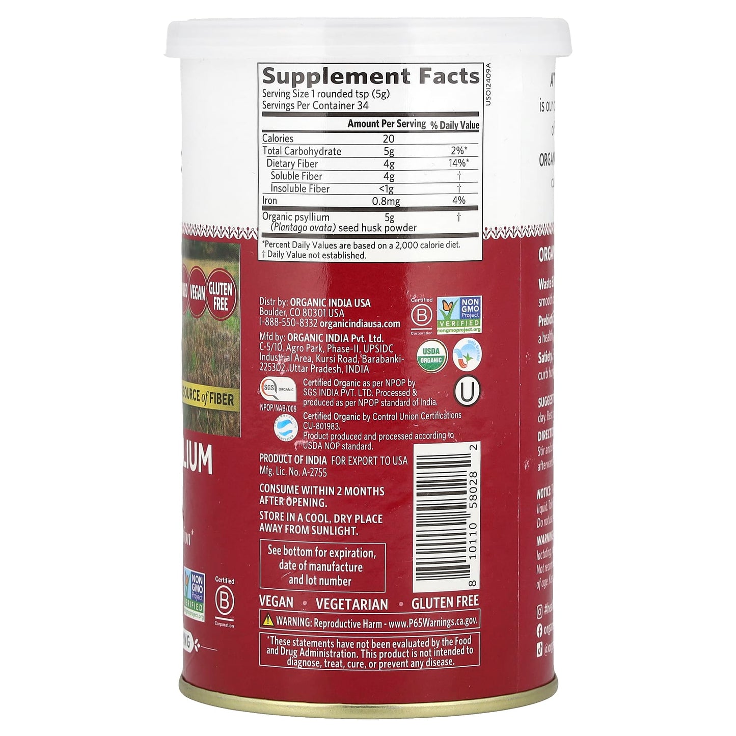Organic India, Organic Psyllium Powder, 6 oz (170 g) - Image 2