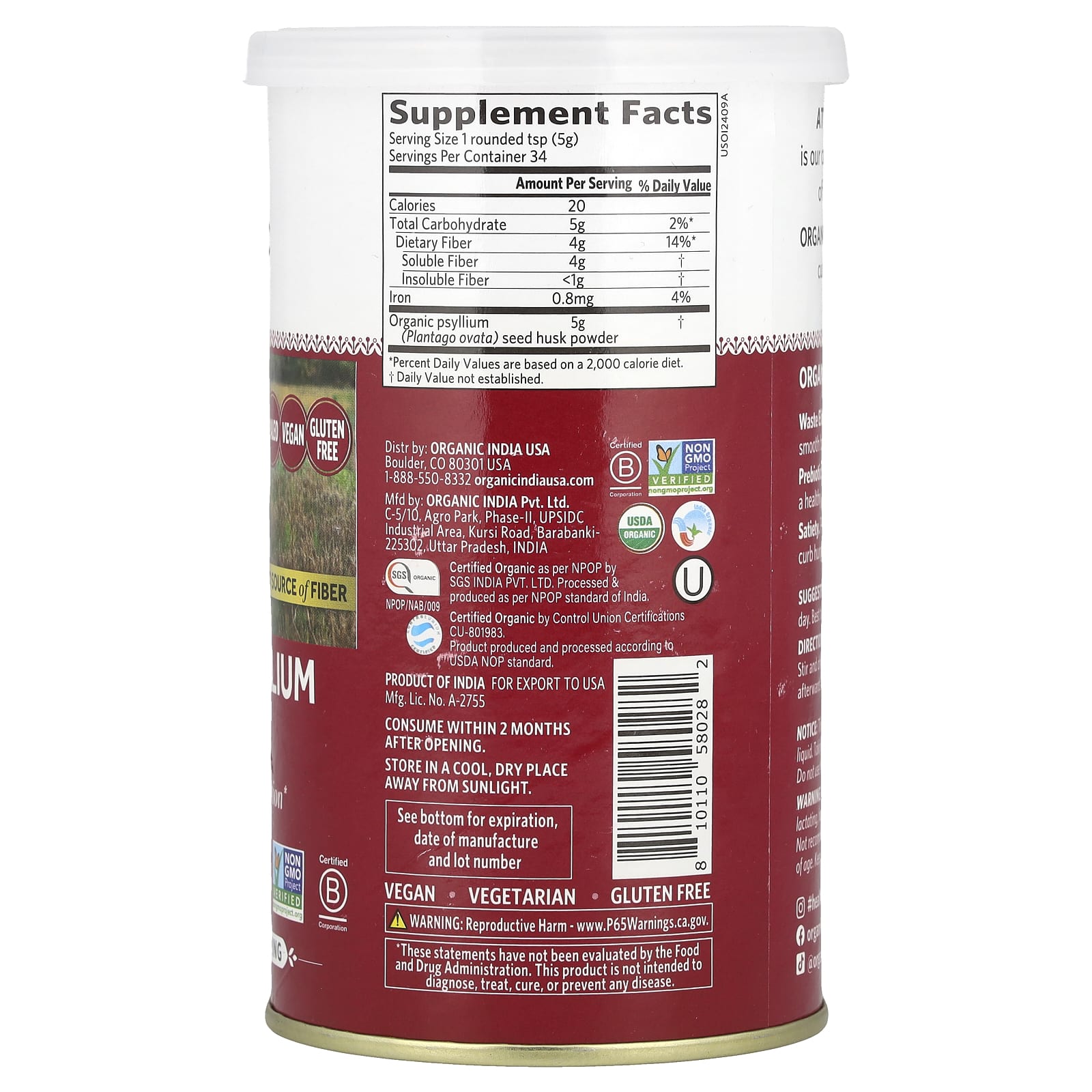 Organic India, Organic Psyllium Powder, 6 oz (170 g) - Image 2