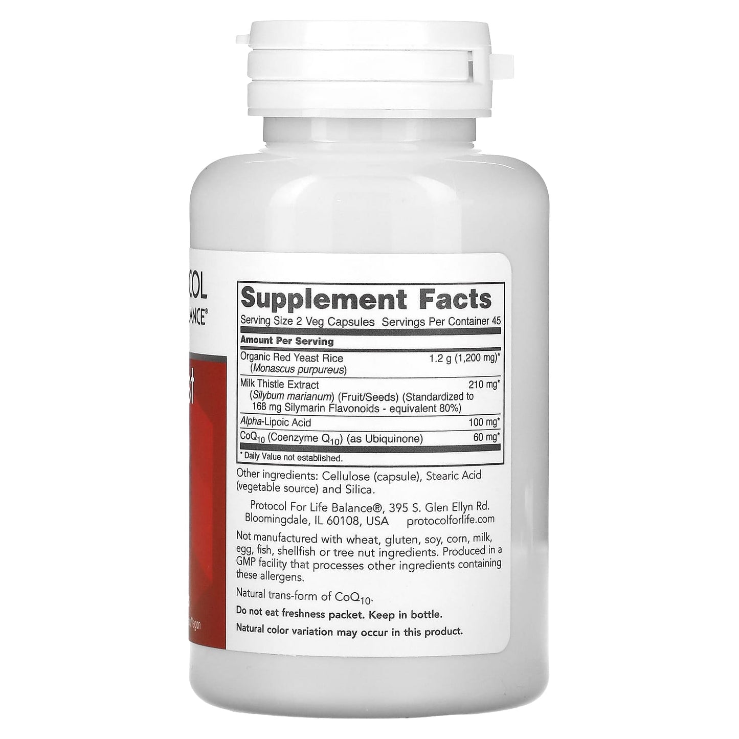 Protocol for Life Balance, Red Yeast Rice Plus with CoQ10, Milk Thistle & Alpha-Lipoic Acid, 600 mg, 90 Veg Capsules - Image 2