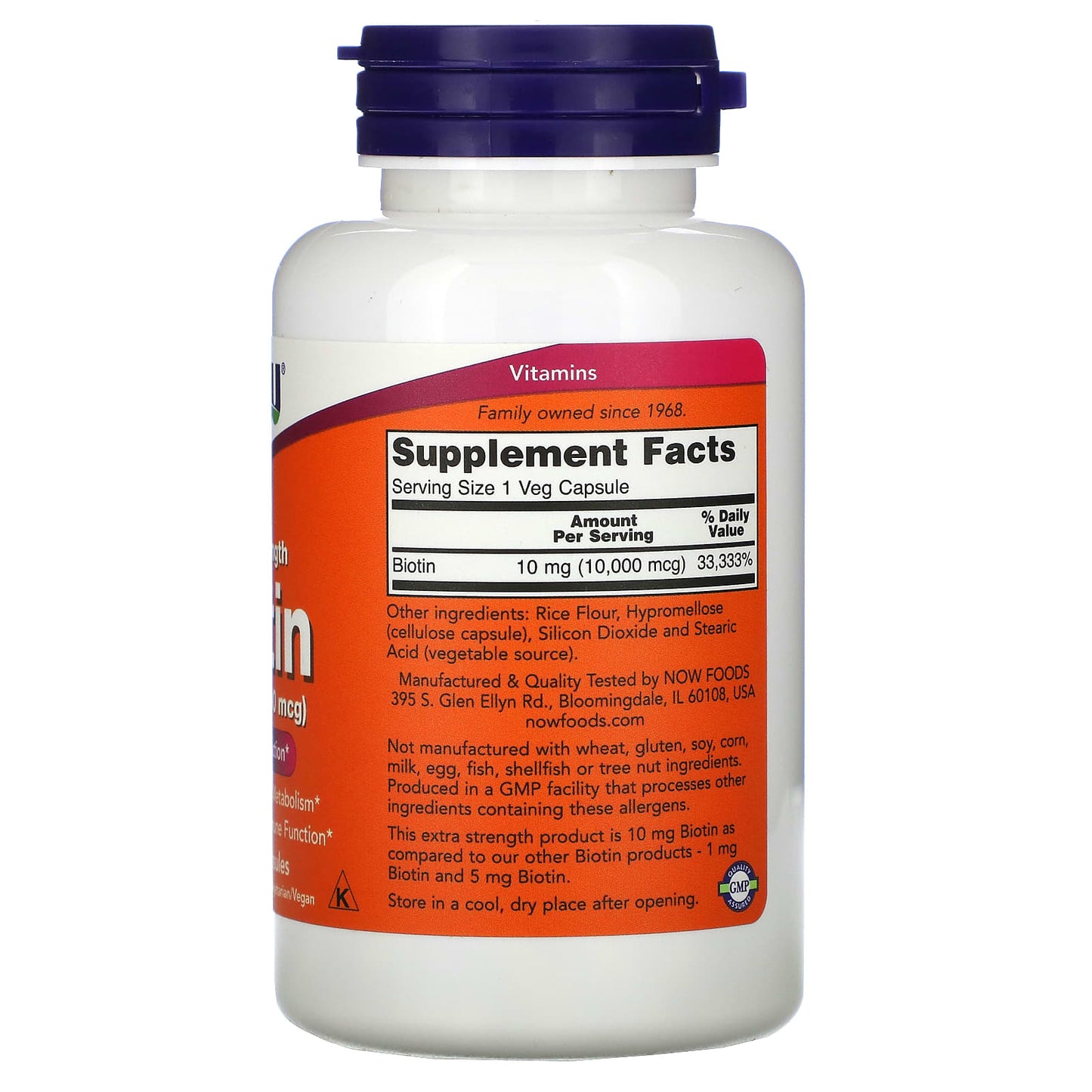 NOW Foods, Extra Strength Biotin, 10 mg (10,000 mcg), 120 Veg Capsules - Image 2