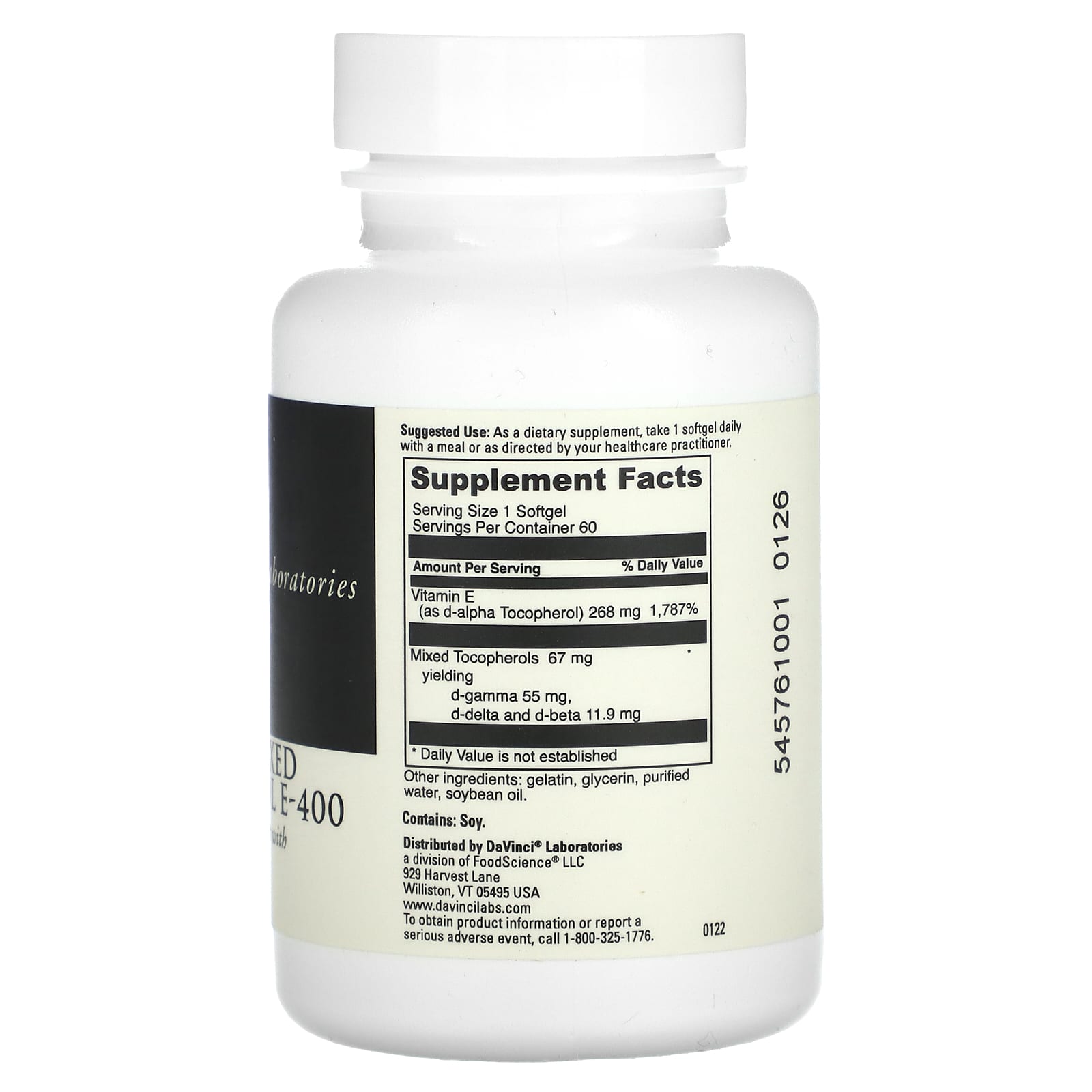 Vitamin E Supplement by DaVinci Laboratories - 60 Softgels - Image 2