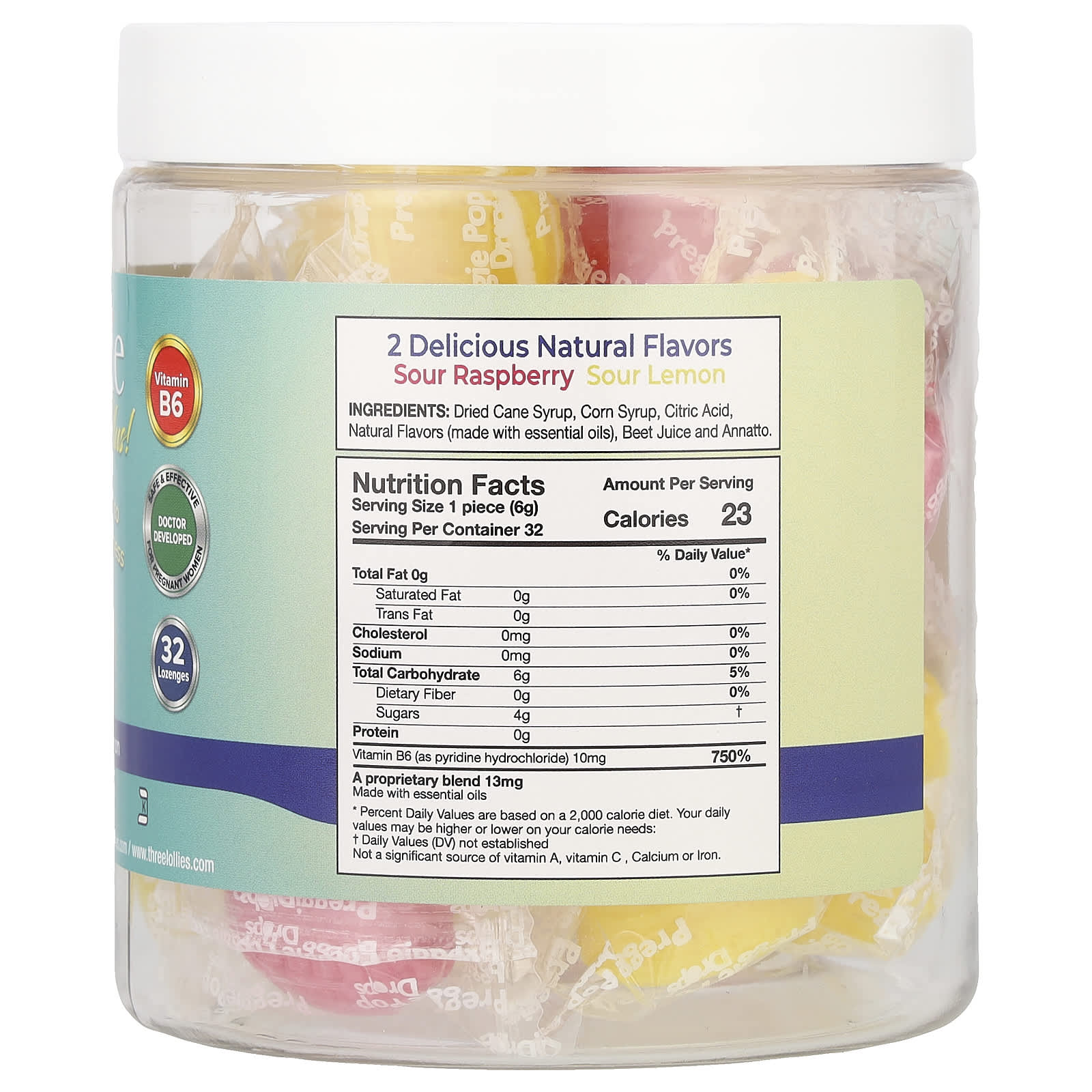 Preggie, Drops Plus!, Sour Raspberry, Sour Lemon, 32 Lozenges - Image 2