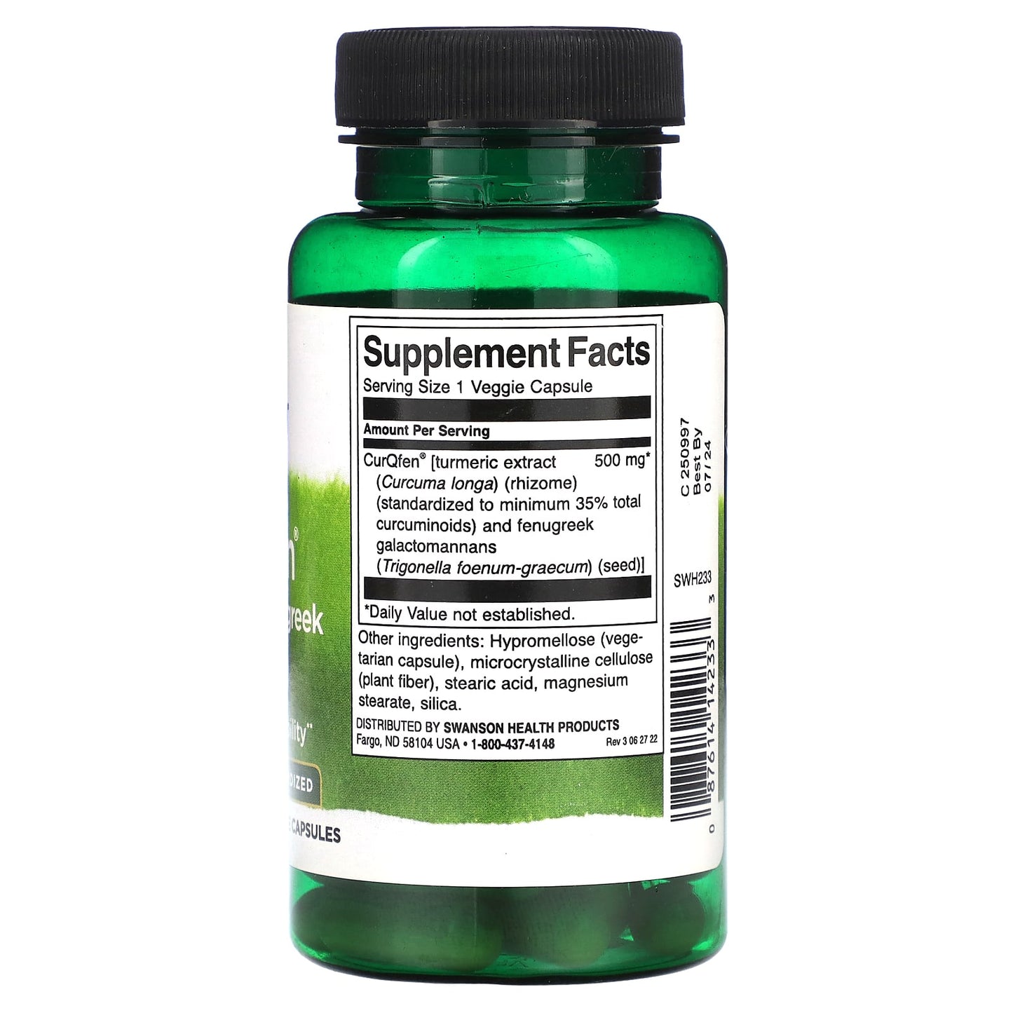 Swanson, CurQfen Curcumin/Fenugreek Complex, Standardized, 500 mg, 60 Veggie Capsules - Image 2