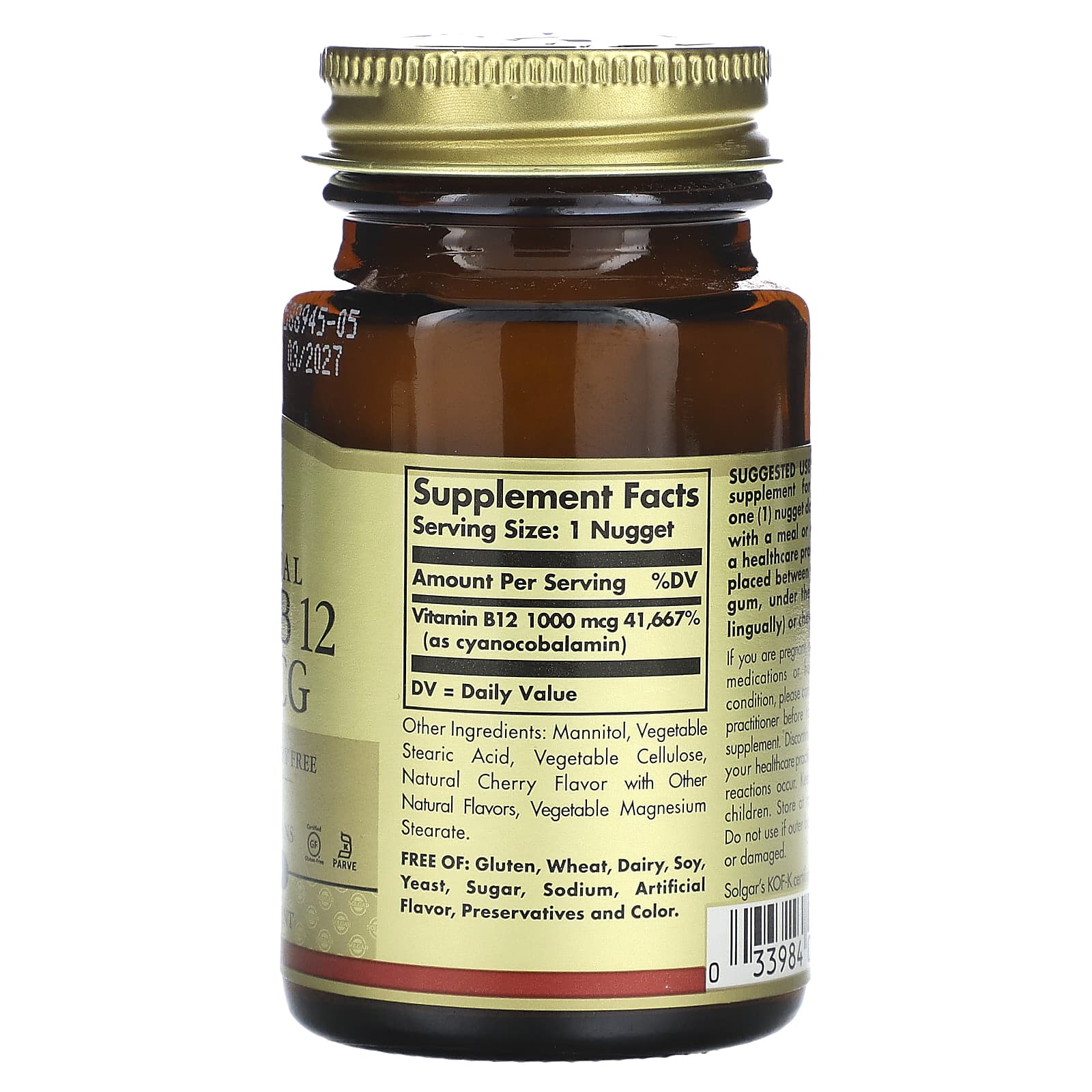 Solgar, Sublingual Vitamin B 12, 1,000 mcg, 100 Nuggets - Image 2