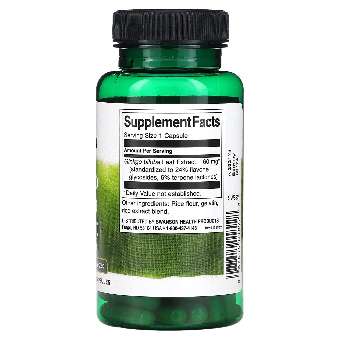 Swanson, Ginkgo Biloba Extract, 60 mg, 120 Capsules - Image 2