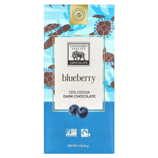 Certified Vegan Blueberry Dark Chocolate Bar by Endangered Species Chocolate - Image 1