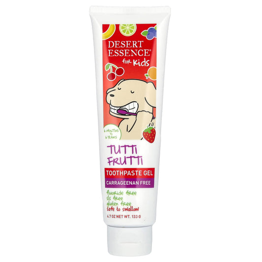 Desert Essence Kids Toothpaste Gel, Tutti Frutti, 4.7 oz, Fluoride Free & Safe to Swallow - Image 1