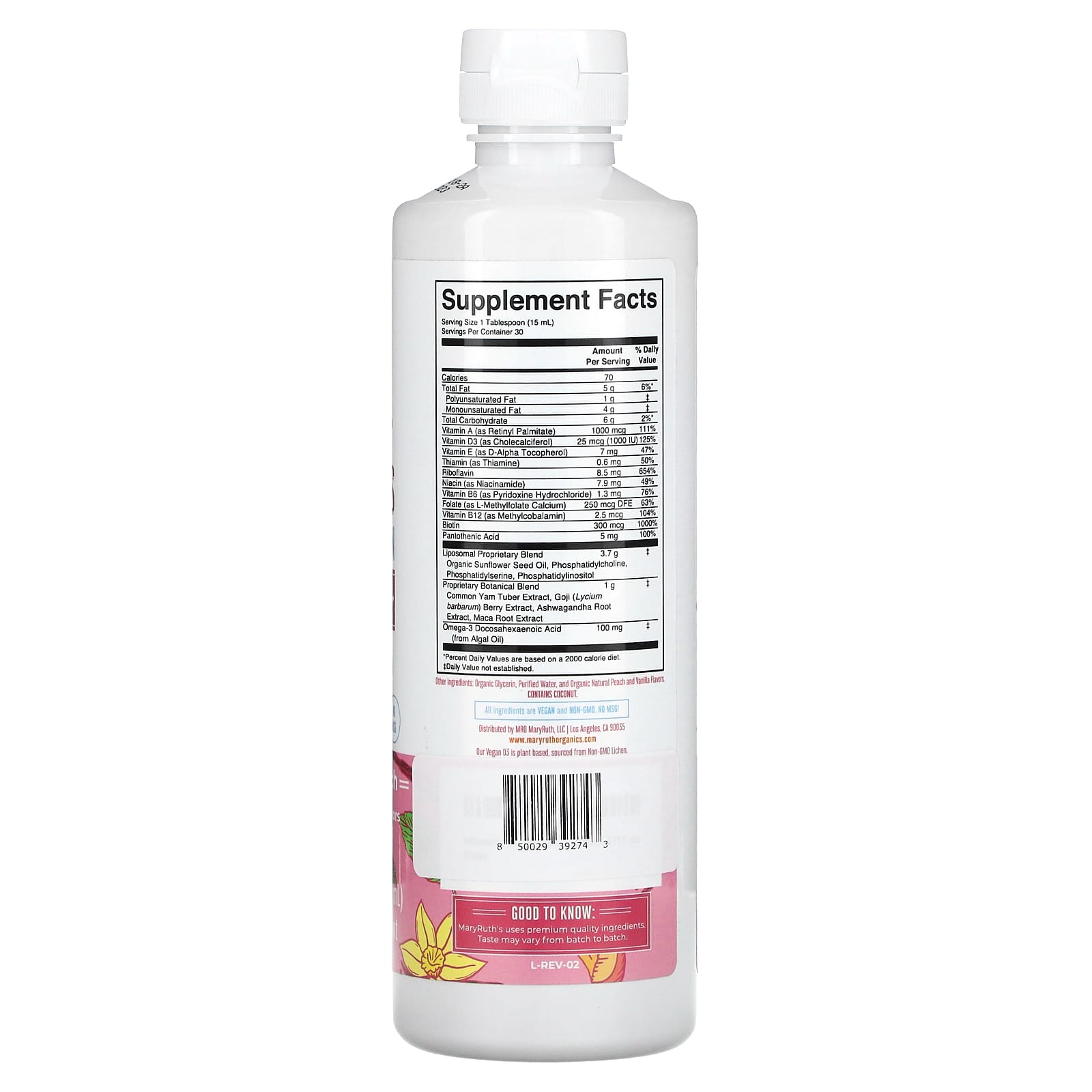 MaryRuth's, Women's Multivitamin Liposomal, Vanilla Peach , 15.22 fl oz (450 ml) - Image 2