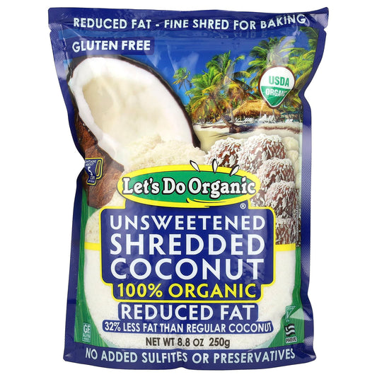 Reduced Fat Unsweetened Organic Shredded Coconut | 250g | Vegan, Gluten Free - Image 1
