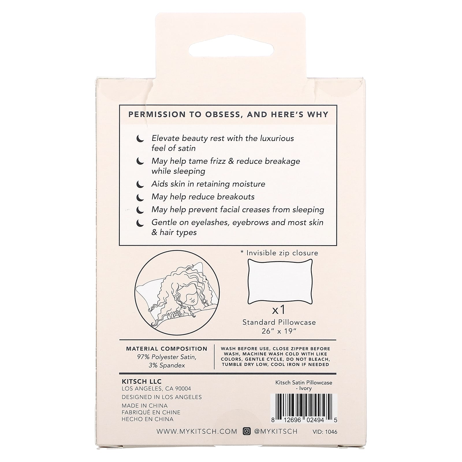 Kitsch, The Satin Pillowcase, Standard Size, Ivory, 1 Pillowcase - Image 2