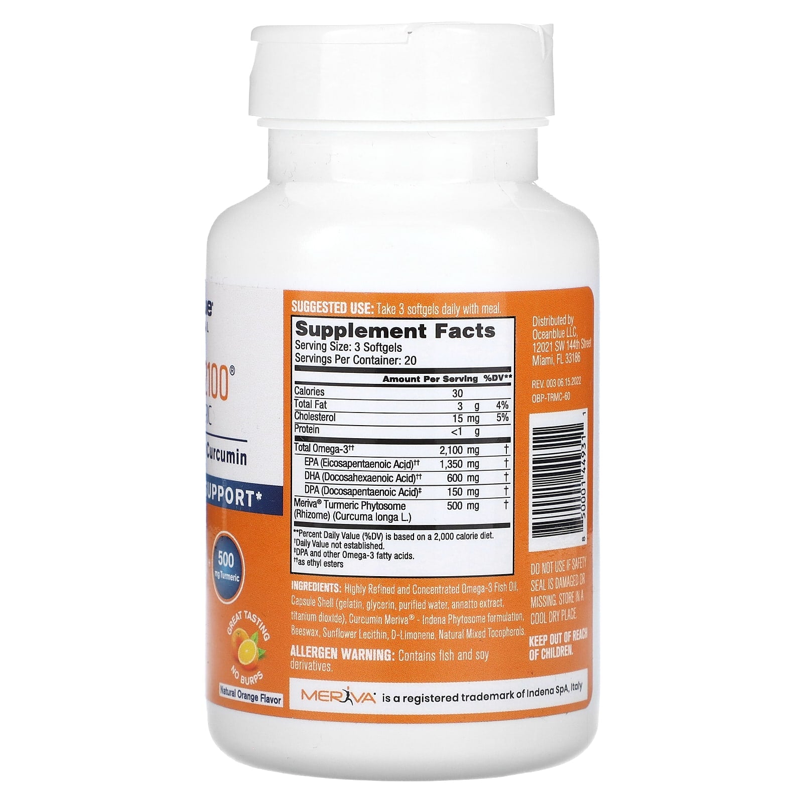 OceanBlue, Professional, Omega-3 2100 With Turmeric, Natural Orange, 60 Softgels - Image 2