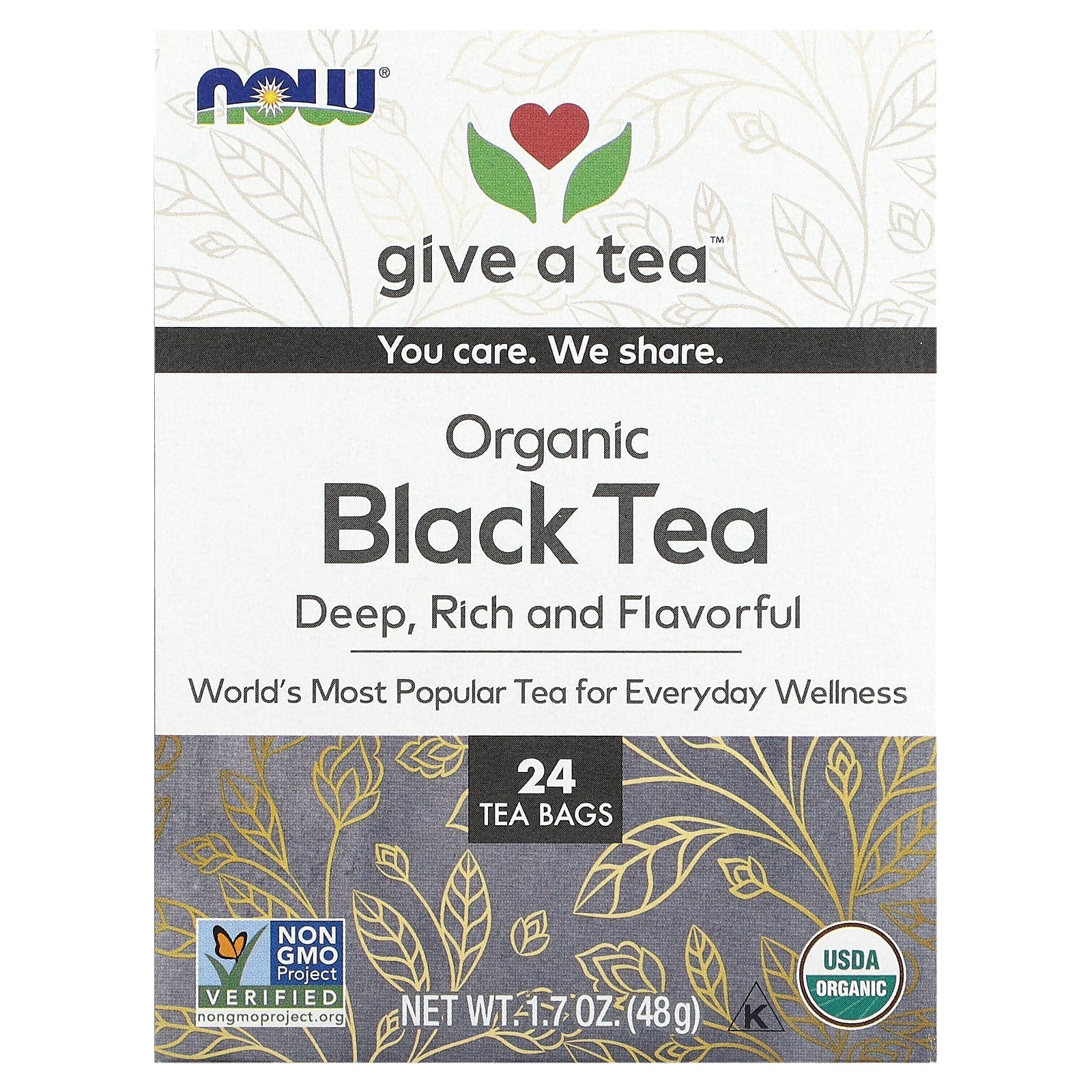 NOW Foods, Organic Black Tea, 24 Tea Bags, 1.7 oz (48 g) - Image 1