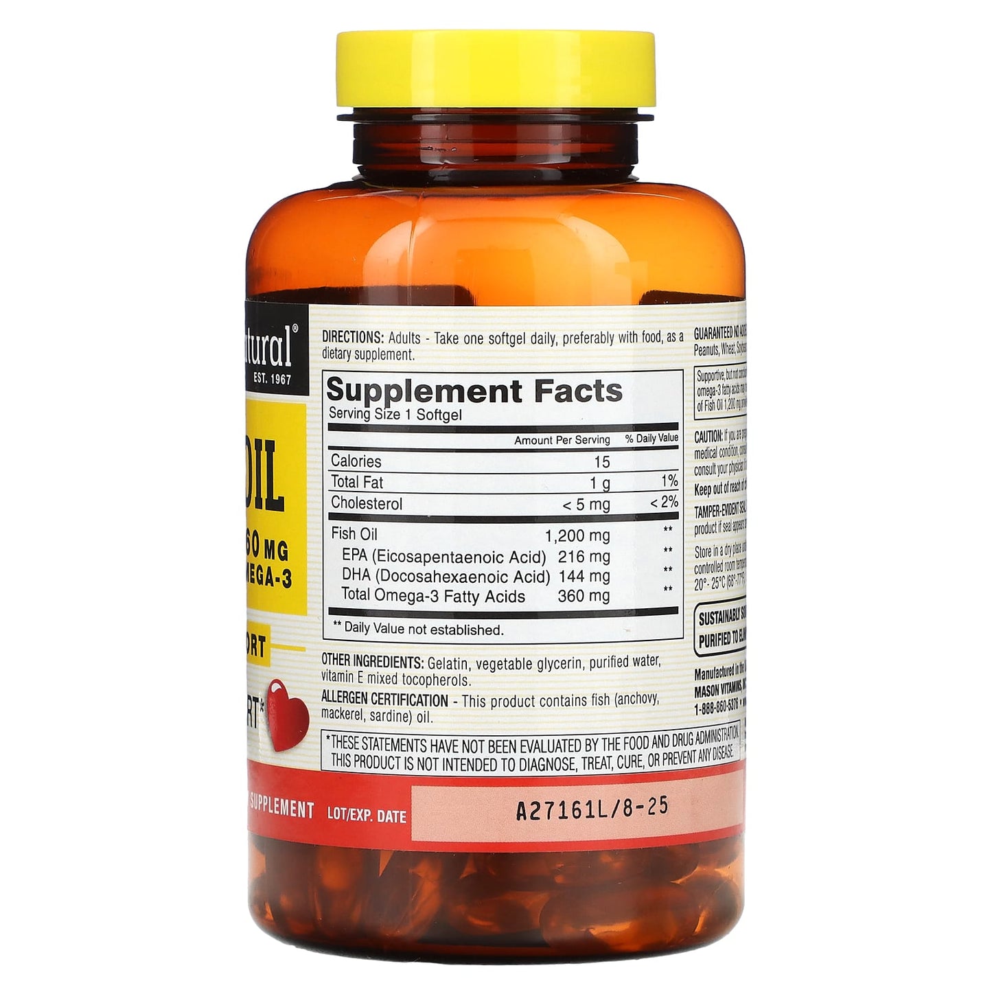 Mason Natural, Fish Oil, 1,200 mg, 120 Softgels - Image 2