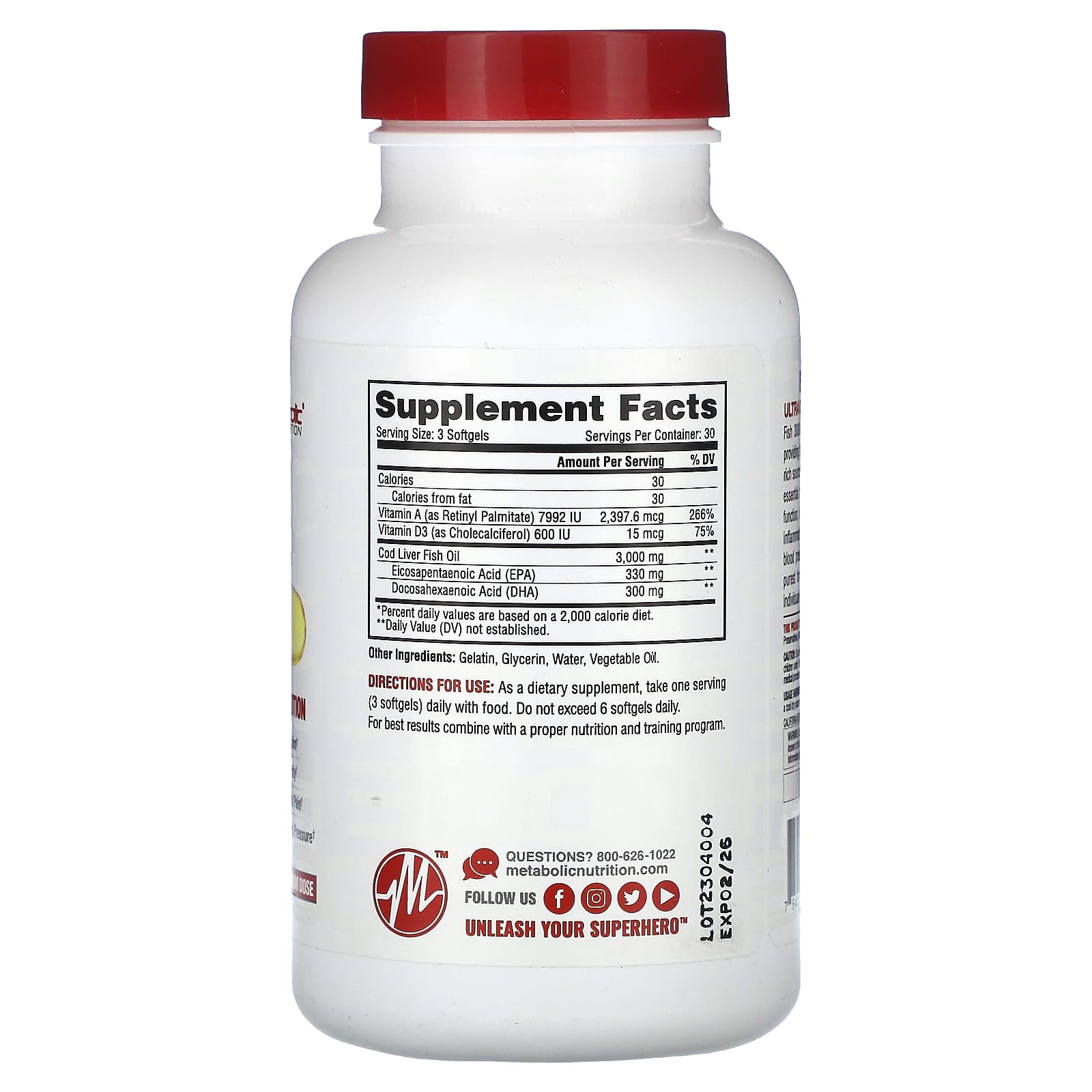 Metabolic Nutrition, Fish 3000, 90 Softgels (1,000 mg per Softgel) - Image 2