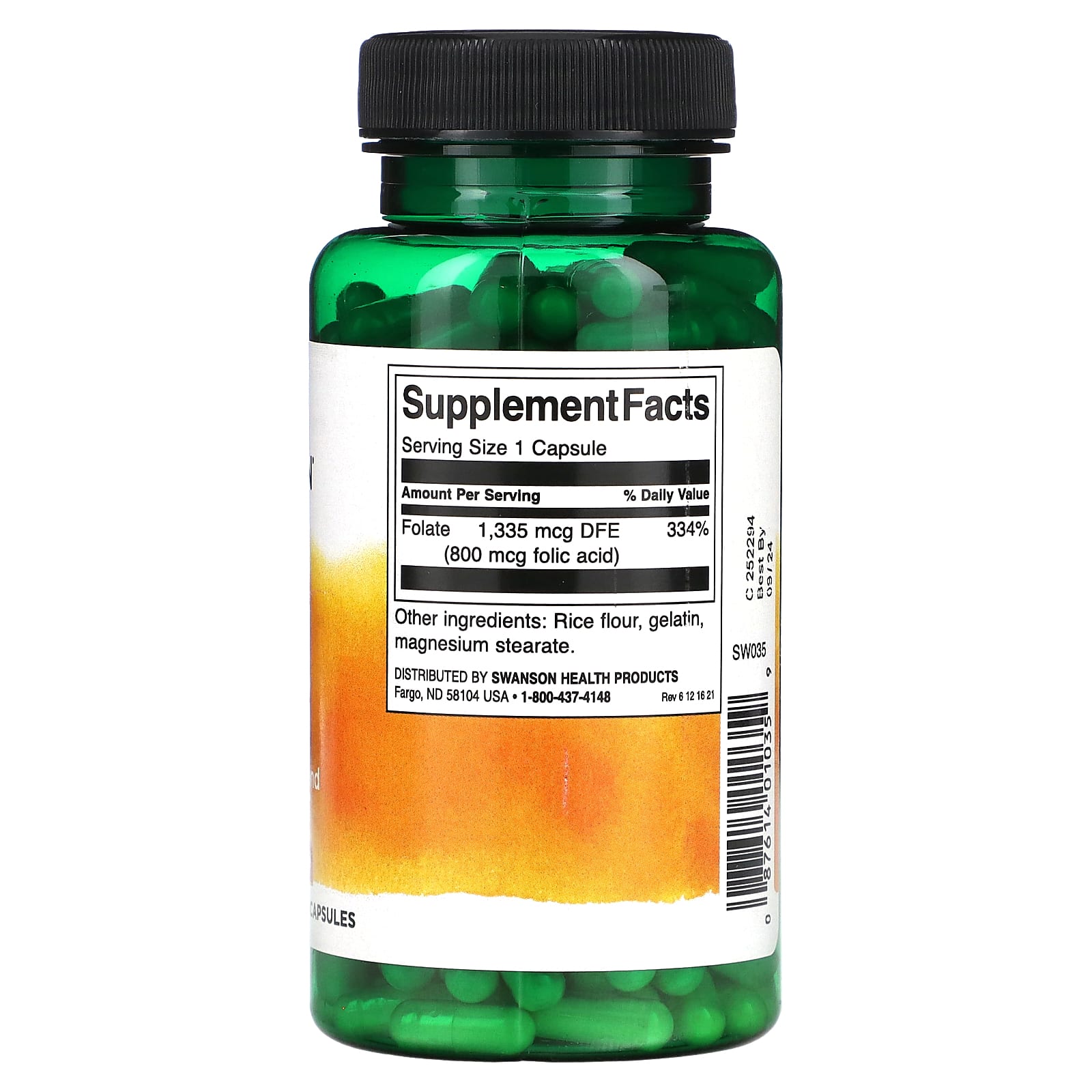 Swanson, Folic Acid, 800 mcg, 250 Vegan Capsules - Image 2