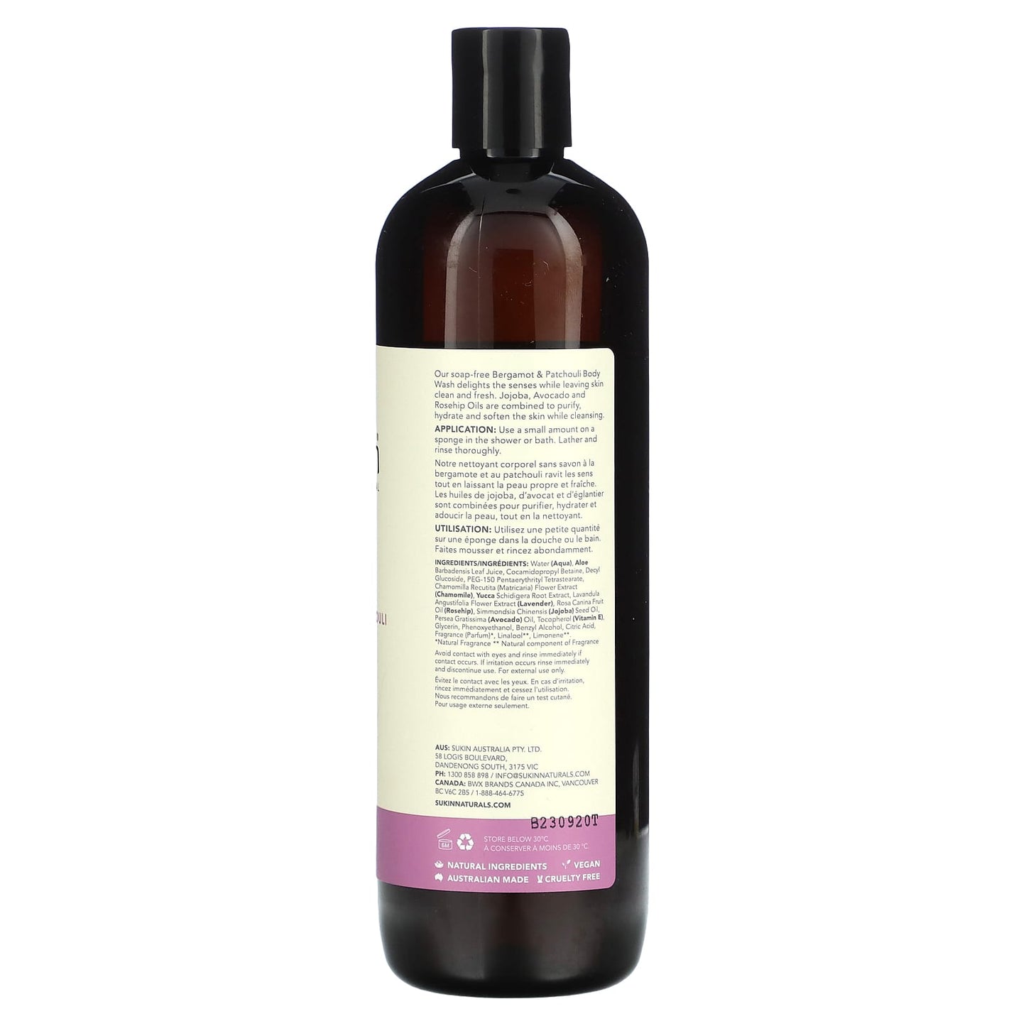 Sukin, Botanical Body Wash, Bergamot & Patchouli, 16. 9 oz (500 ml) - Image 2