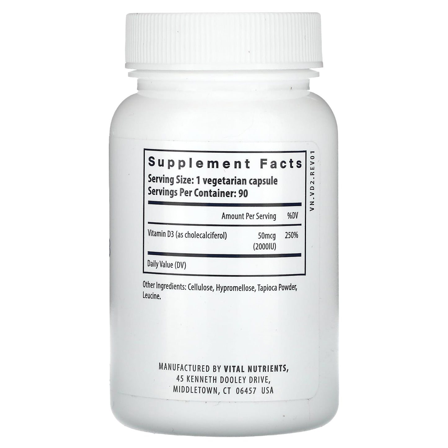 Vital Nutrients, Vitamin D3, 2,000 IU, 90 Vegetarian Capsules - Image 2