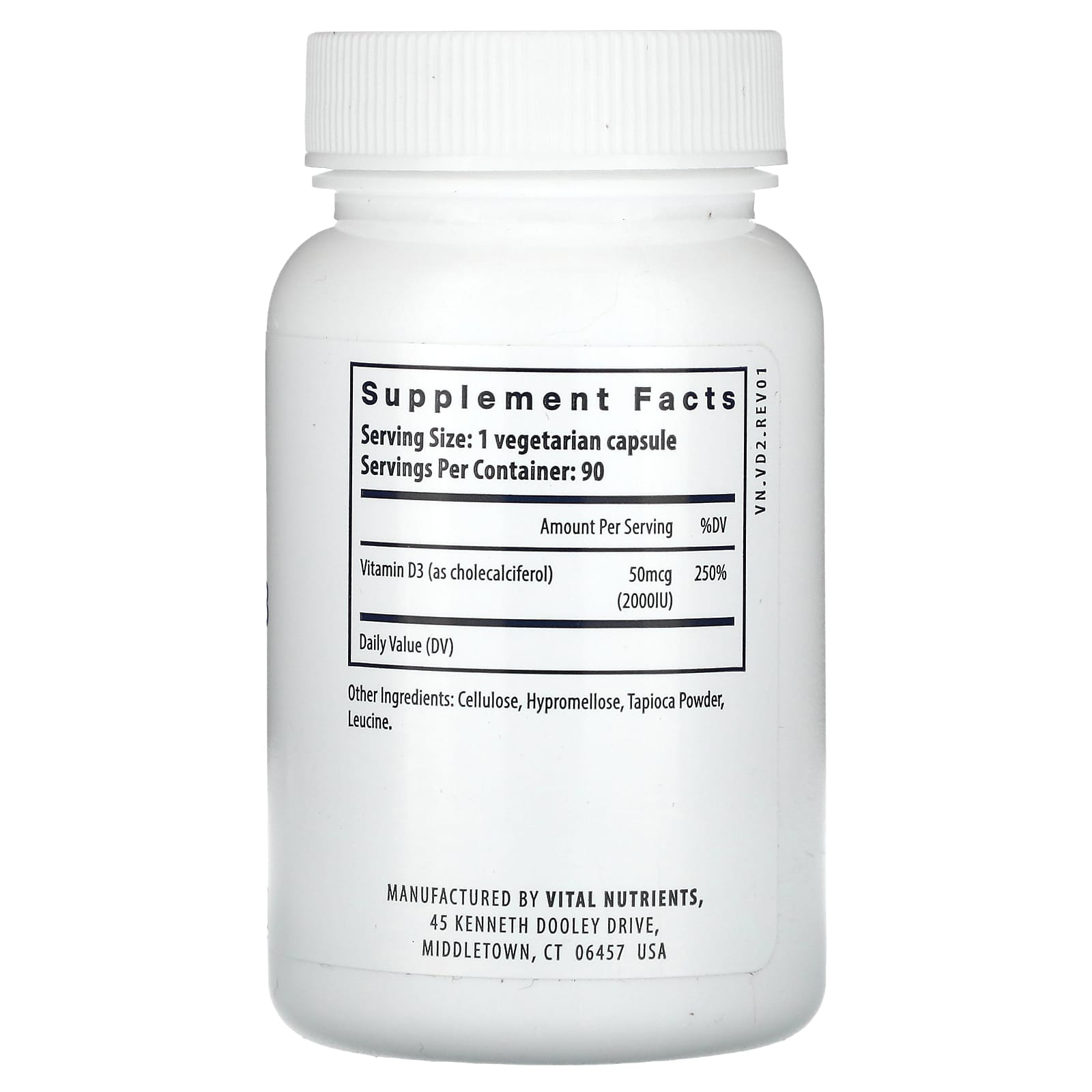 Vital Nutrients, Vitamin D3, 2,000 IU, 90 Vegetarian Capsules - Image 2