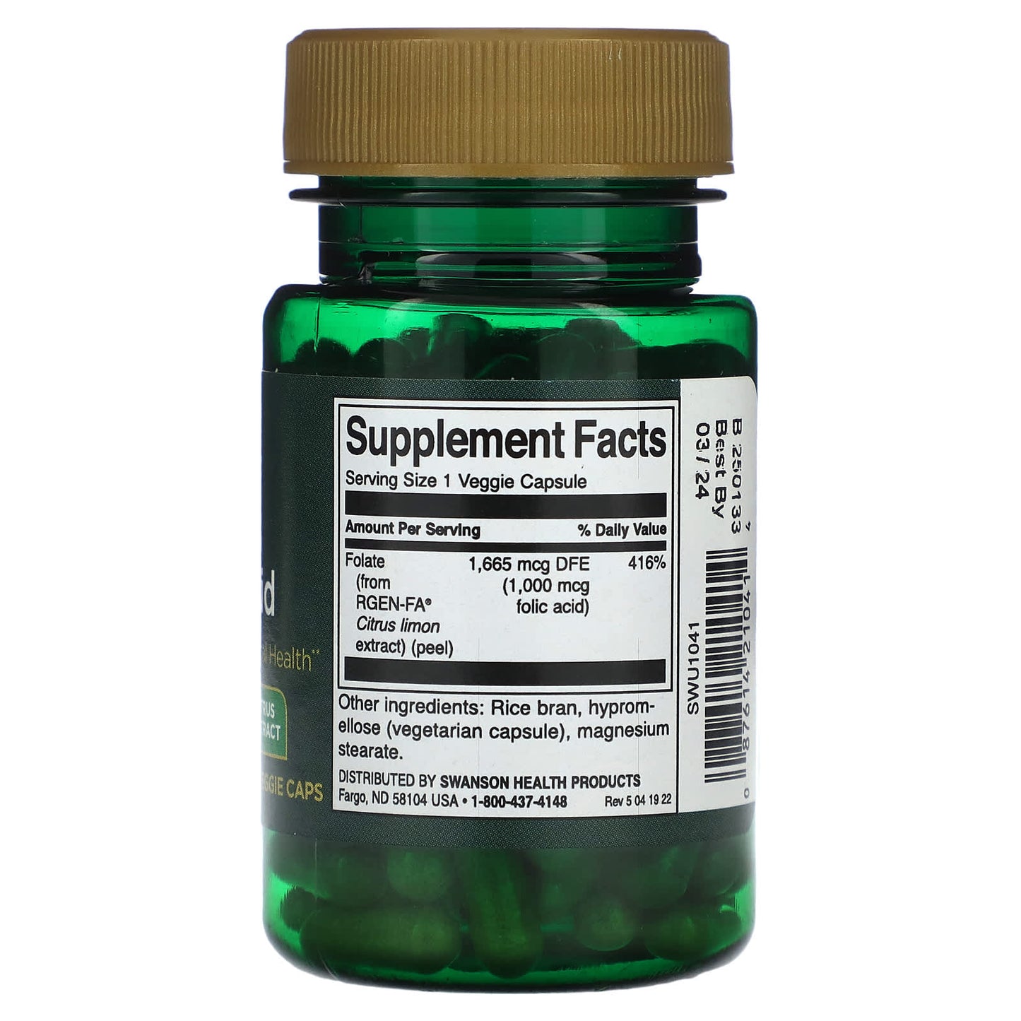 Swanson, Real Food Folic Acid, 1,000 mcg, 100 Veggie Caps - Image 2