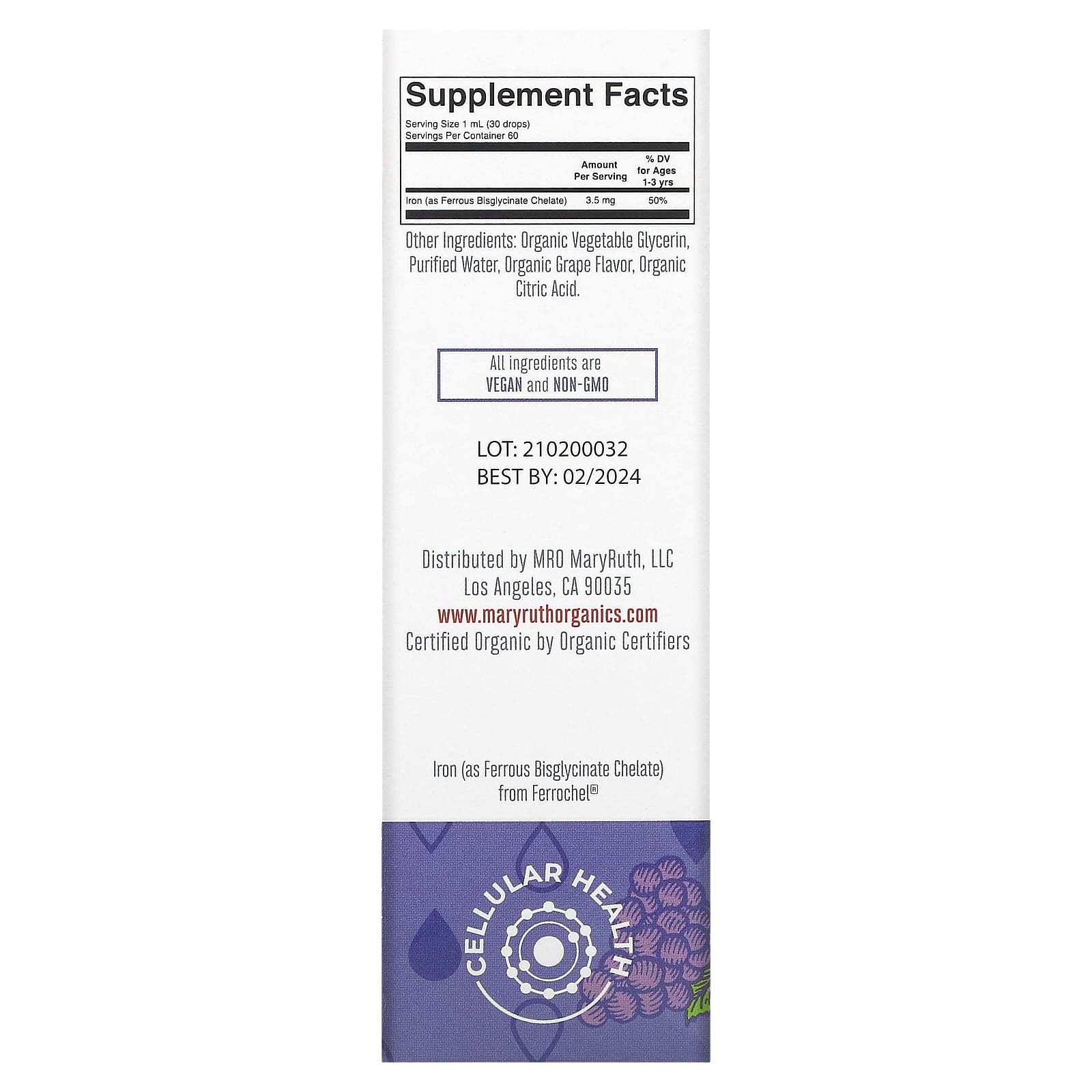 MaryRuth's, Toddler Iron Organic Liquid Drops, 1-3 Years, Grape, 3.5 mg, 2 fl oz (60 ml) - Image 2
