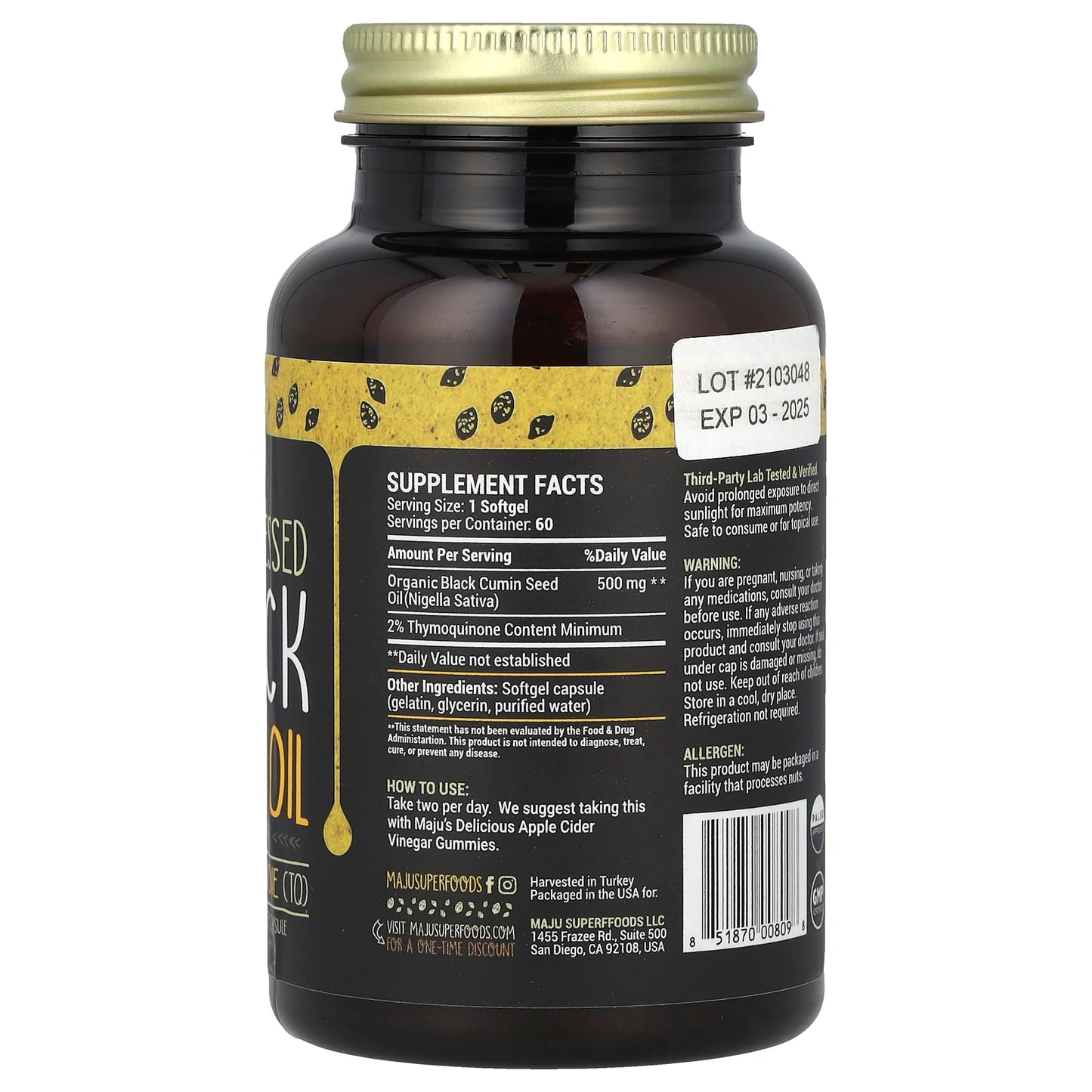 Maju Superfoods, Cold-Pressed Black Seed Oil, 500 mg, 60 Capsules - Image 2