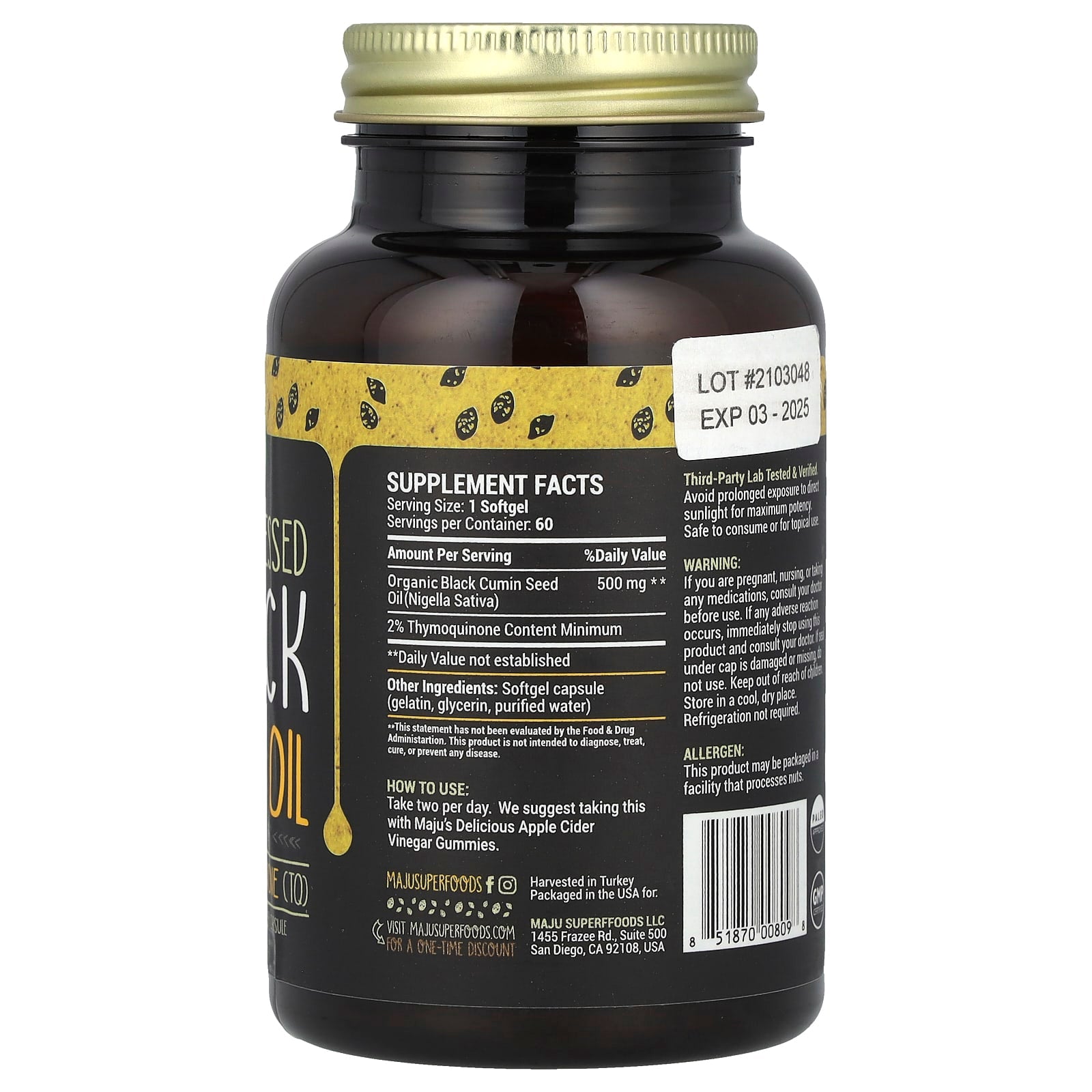 Maju Superfoods, Cold-Pressed Black Seed Oil, 500 mg, 60 Capsules - Image 2