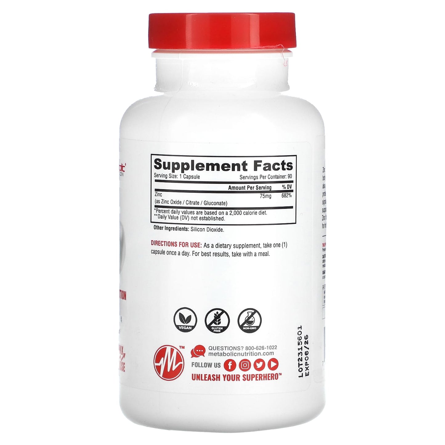 Metabolic Nutrition, Zinc, 75 mg, 90 Capsules - Image 2