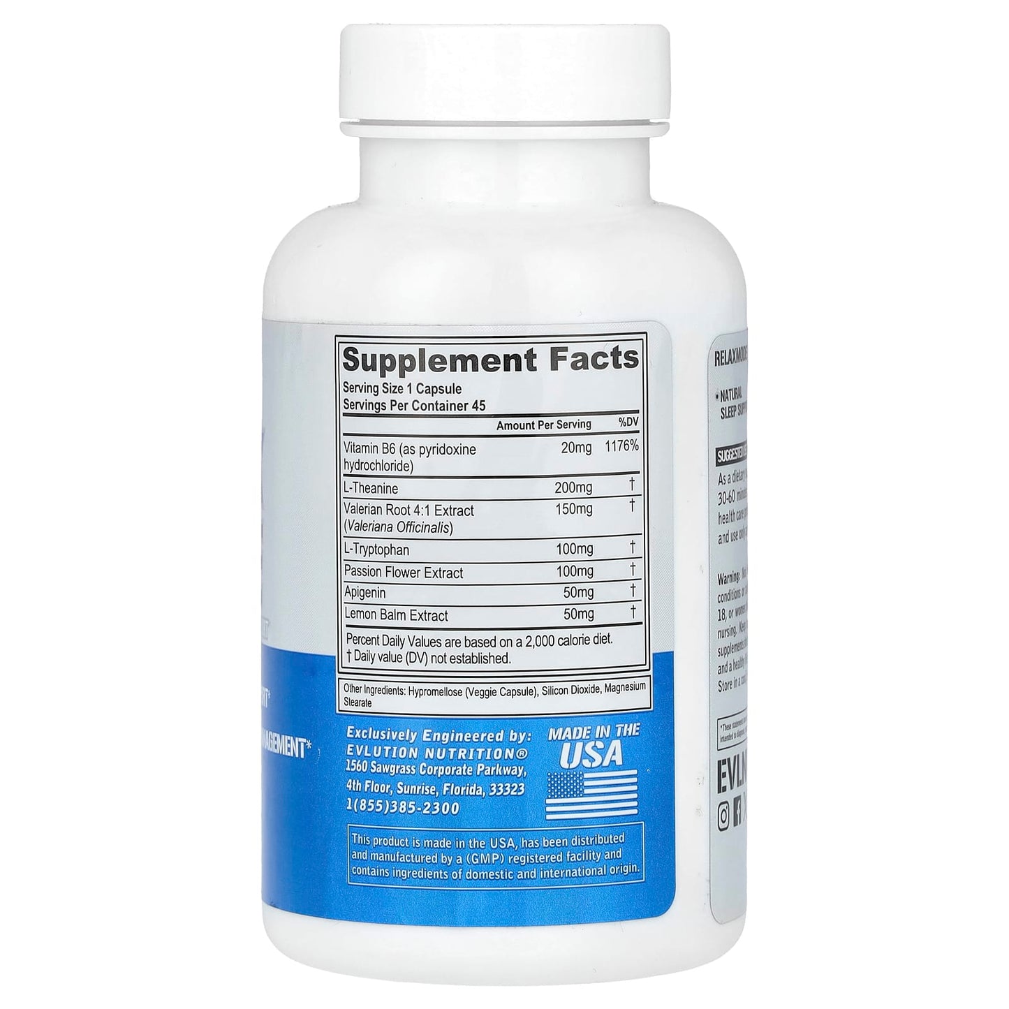 EVLution RelaxMode Natural Sleep Support - 45 Veggie Capsules - Image 2