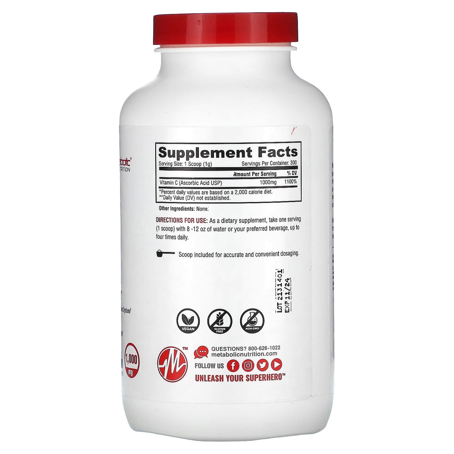 Metabolic Nutrition, Vitamin-C, Unflavored, 10.58 oz (300 g) - Image 2