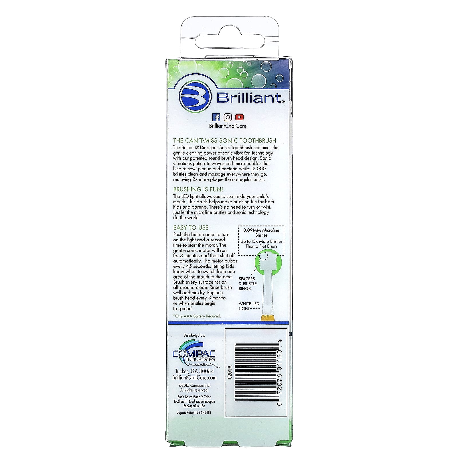 Baby Buddy Brilliant Big Kids Sonic Toothbrush, 5+ Years, Dinosaur Design - Image 2