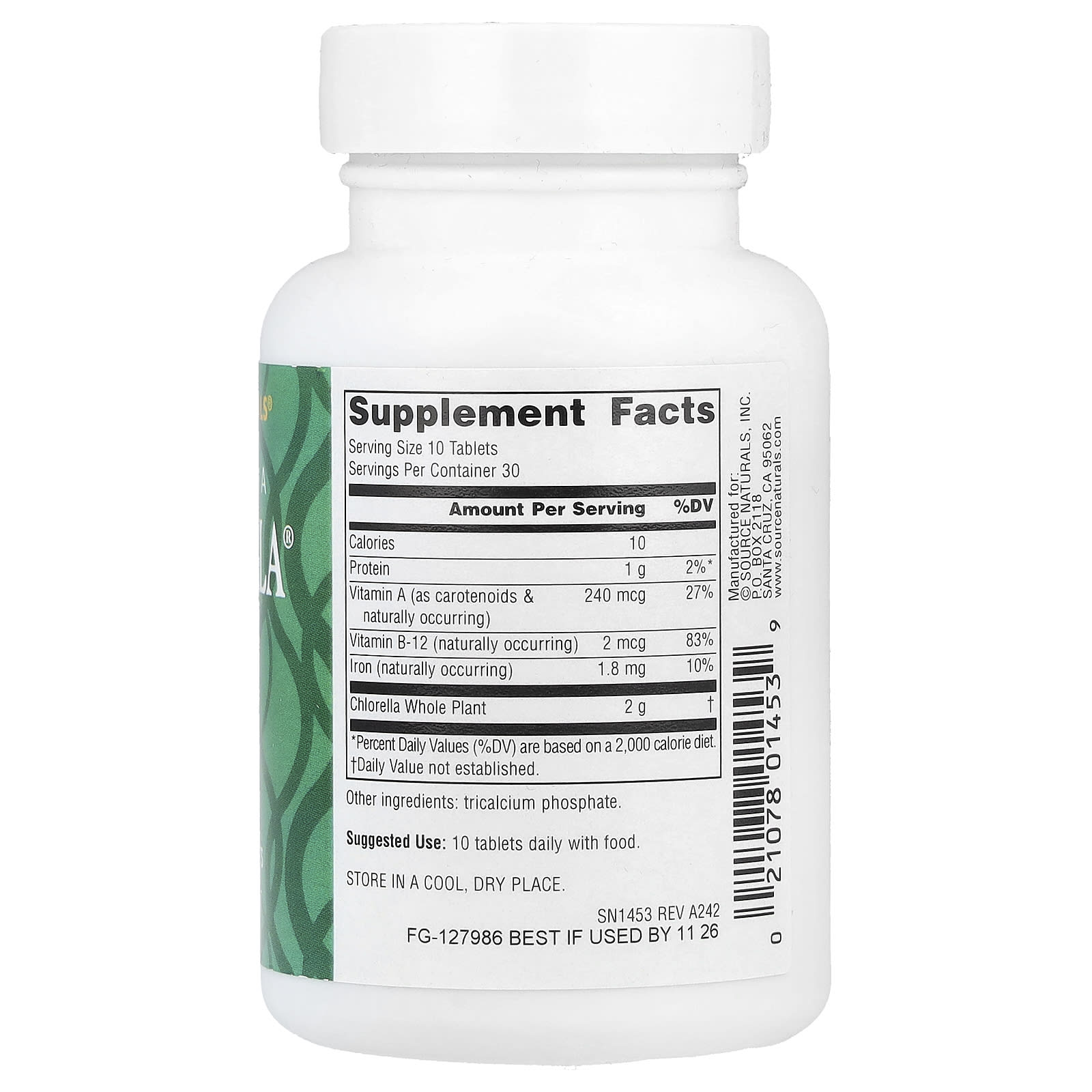 Source Naturals, Yaeyama Chlorella®, 200 mg, 300 Tablets (20 mg per Tablet) - Image 2