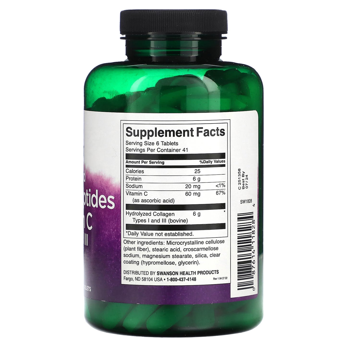 Swanson, Hydrolyzed Collagen Peptides + Vitamin C, 250 Tablets - Image 2