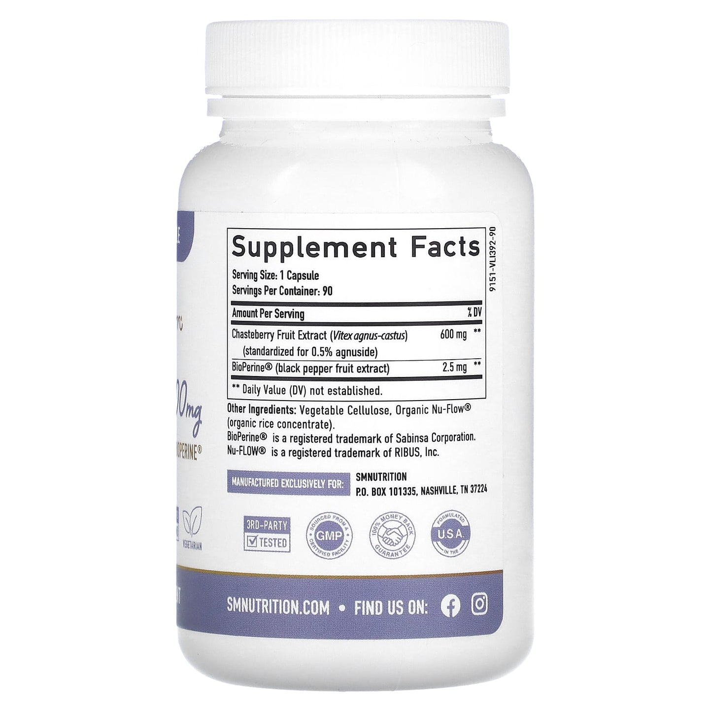 SMNutrition, Vitex, 600 mg, 90 Capsules - Image 2