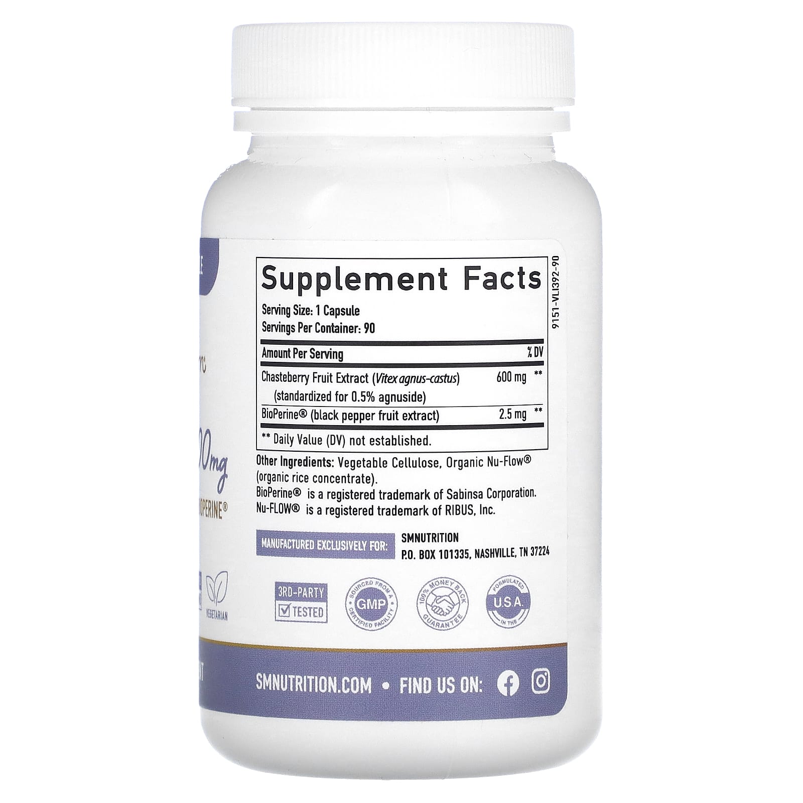SMNutrition, Vitex, 600 mg, 90 Capsules - Image 2