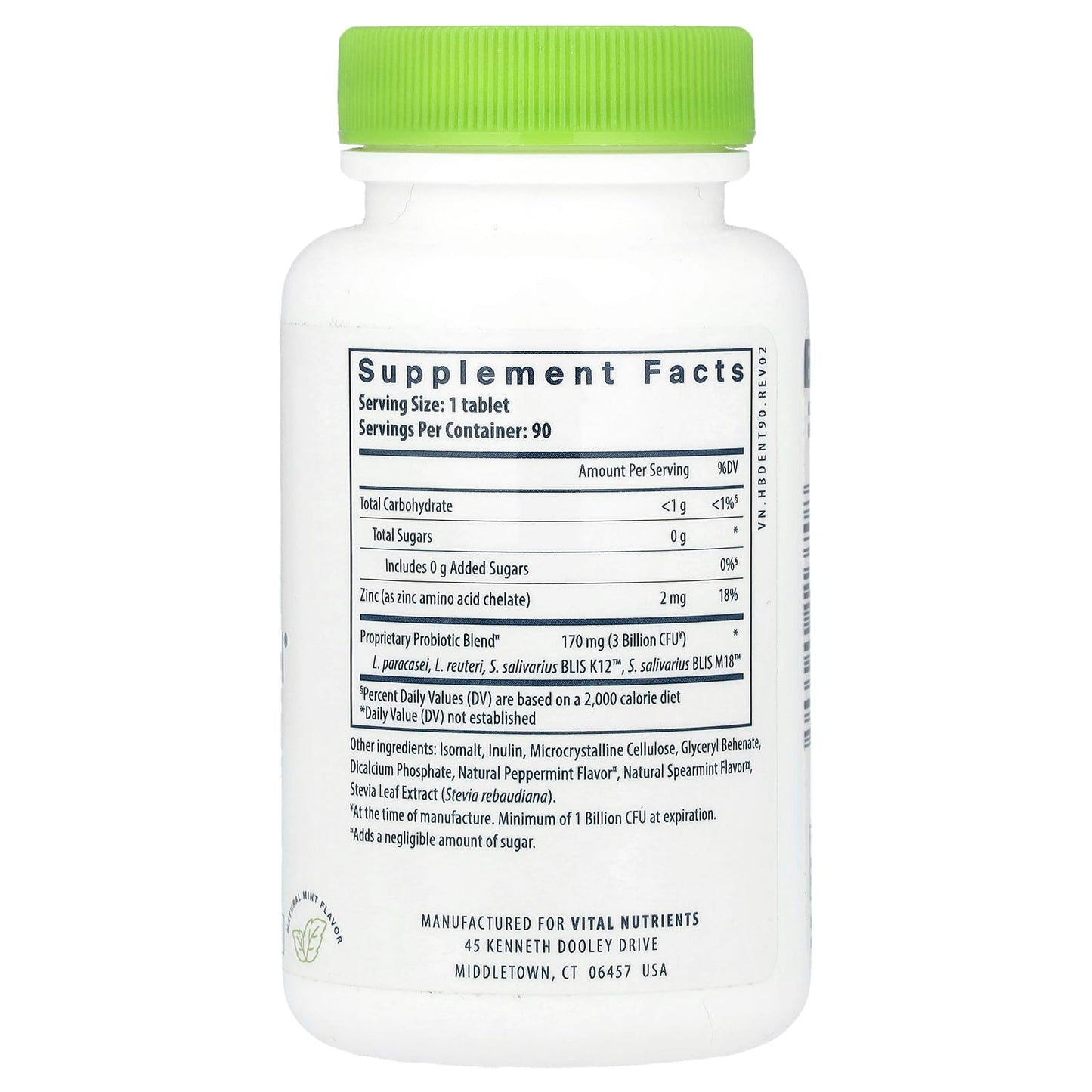 Vital Nutrients, Hyperbiotics®, Pro-Dental® Probiotic, Natural Mint, 90 Vegan Chewable Tablets - Image 2
