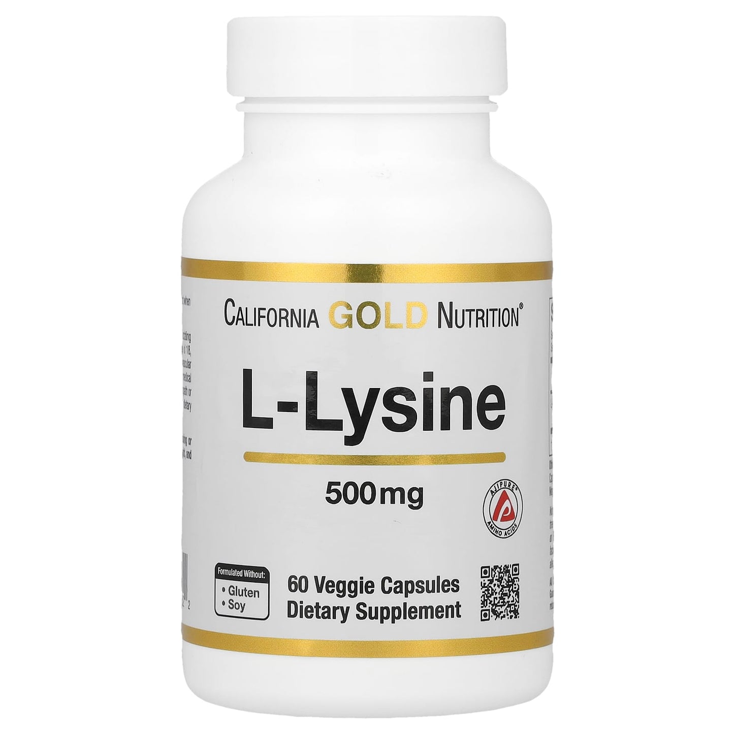 California Gold Nutrition L-Lysine 500mg, 60 Veggie Caps - Image 1