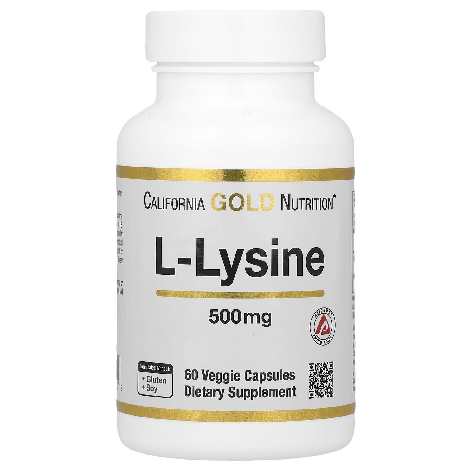 California Gold Nutrition L-Lysine 500mg, 60 Veggie Caps - Image 1