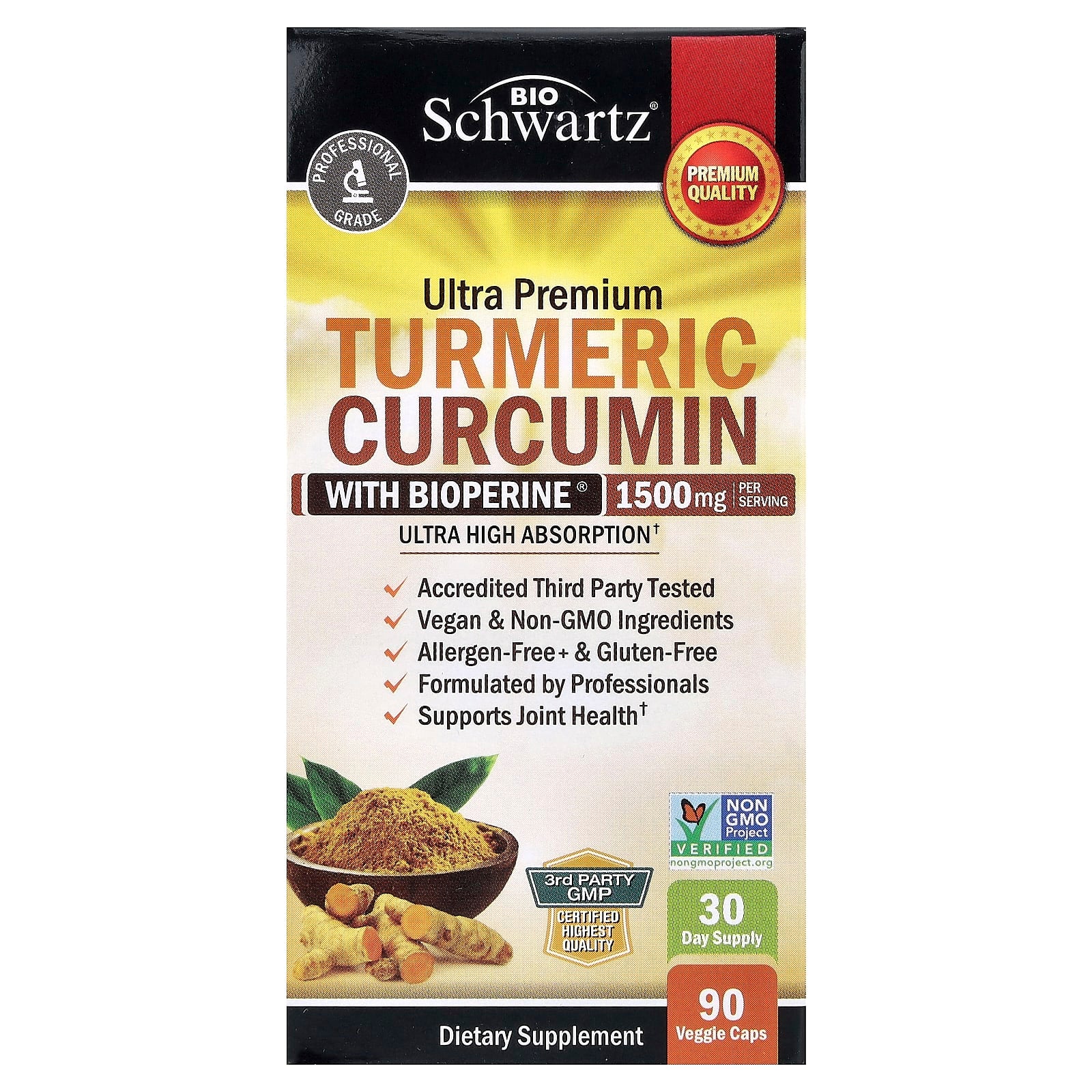 Ultimate Turmeric Curcumin Supplement with BioPerine - 90 Veggie Caps - Image 1