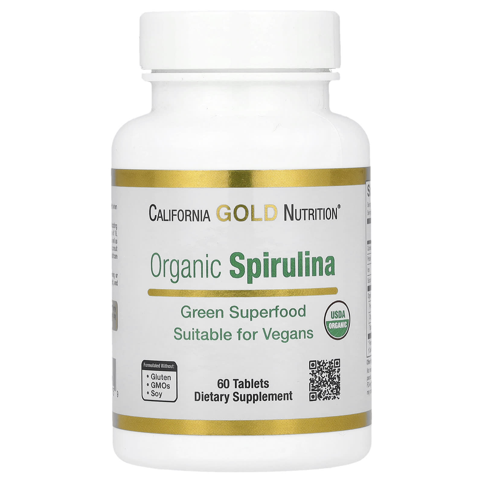 Organic Spirulina with Phycocyanin & Chlorophyll 500mg Tablets by California Gold Nutrition - Image 1