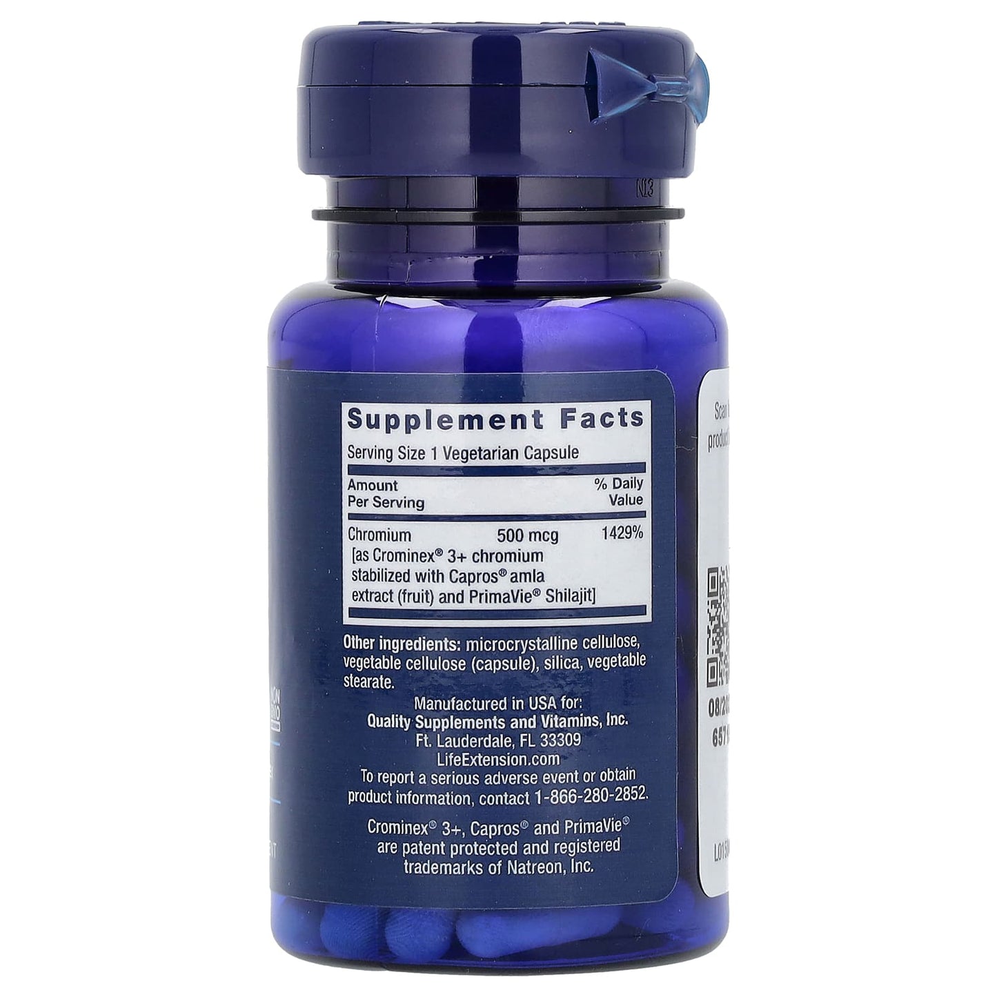 Life Extension, Optimized Chromium with Crominex 3+, 500 mcg, 60 Vegetarian Capsules - Image 2
