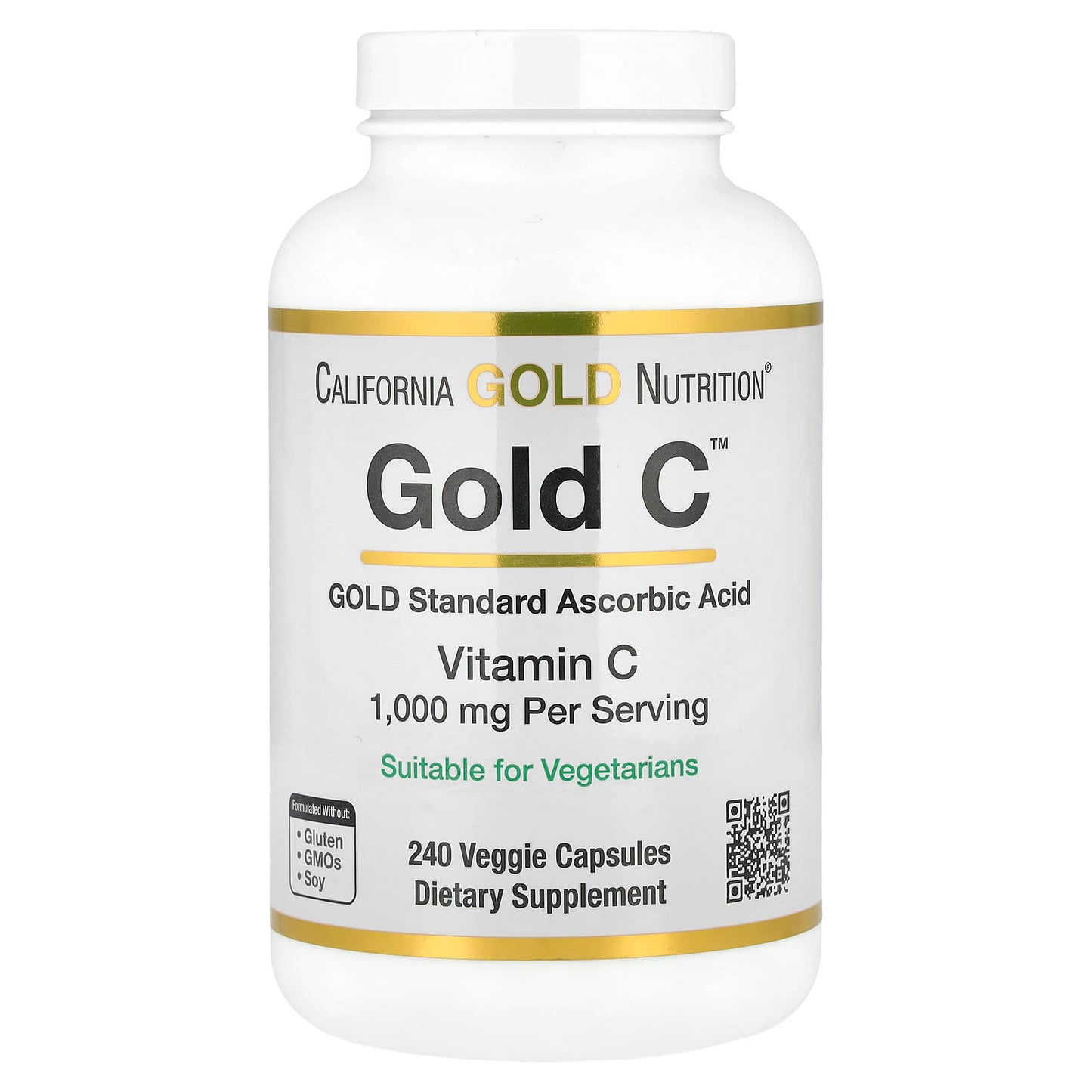 California Gold Nutrition Gold C, 1000mg, USP Grade Vitamin C, 240 Veggie Capsules - Image 1