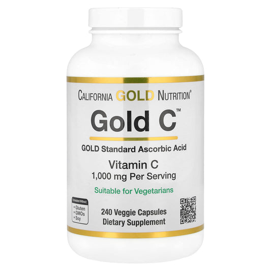 California Gold Nutrition Gold C, 1000mg, USP Grade Vitamin C, 240 Veggie Capsules - Image 1