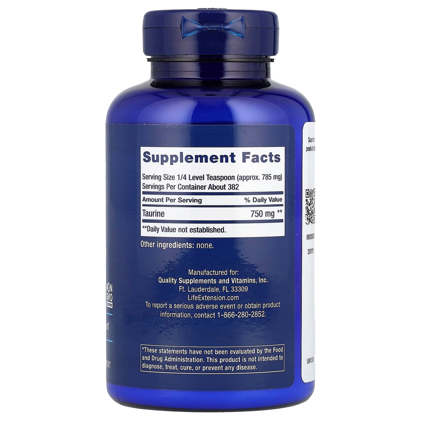 Life Extension, Taurine Powder, 10.58 oz (300 g) - Image 2