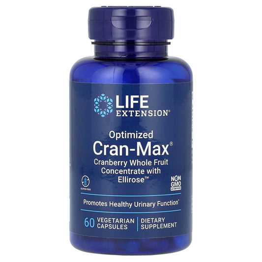 Life Extension, Optimized Cran-Max, Cranberry Whole Fruit Concentrate With Ellirose, 60 Vegetarian Capsules - Image 1