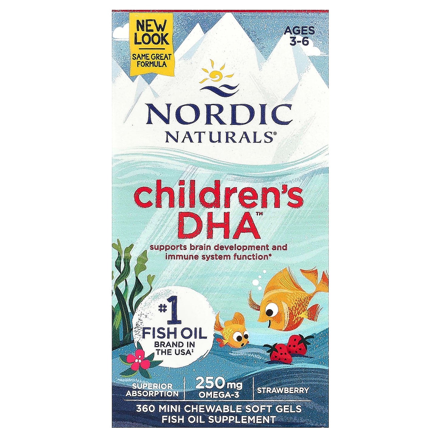 Nordic Naturals, Children's DHA, Ages 3-6, Strawberry, 360 Mini Chewable Soft Gels - Image 1