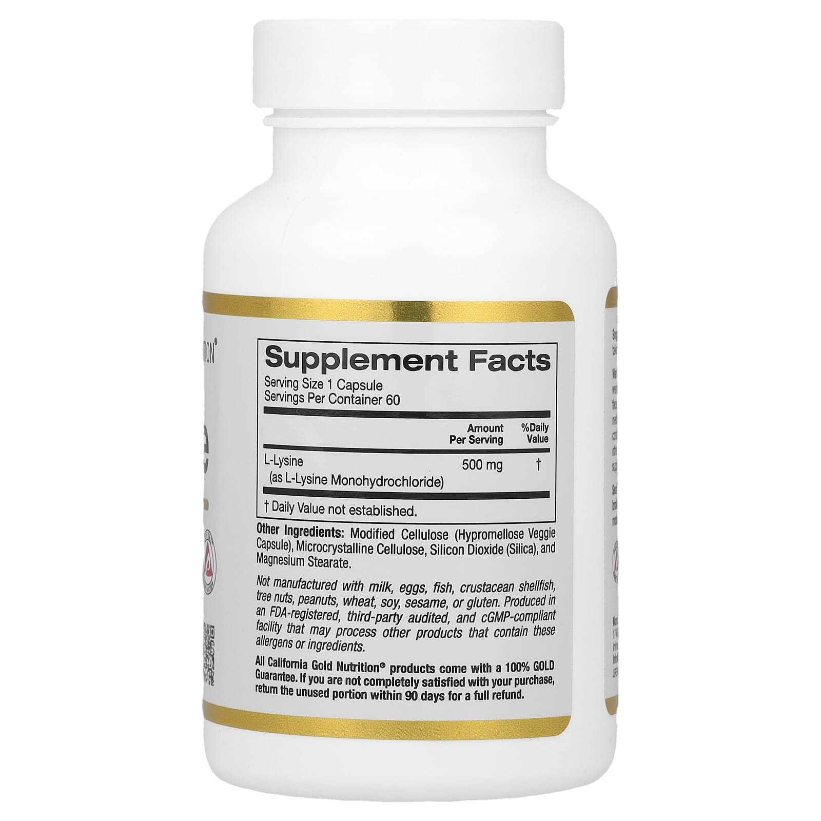 California Gold Nutrition L-Lysine 500mg, 60 Veggie Caps - Image 2